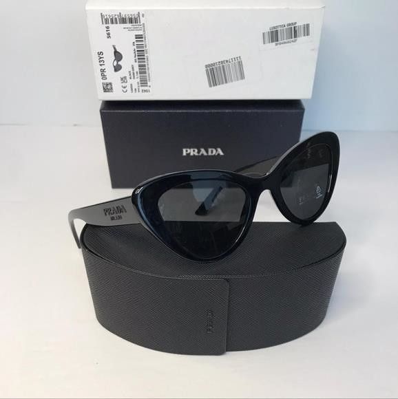 Authentic- New - PRADA EYEWEAR PR 13YS SUNGLASSES
BLACK Prada PR 13YS 1AB5S0 Cat Eye Black Sunglasses  main image 4