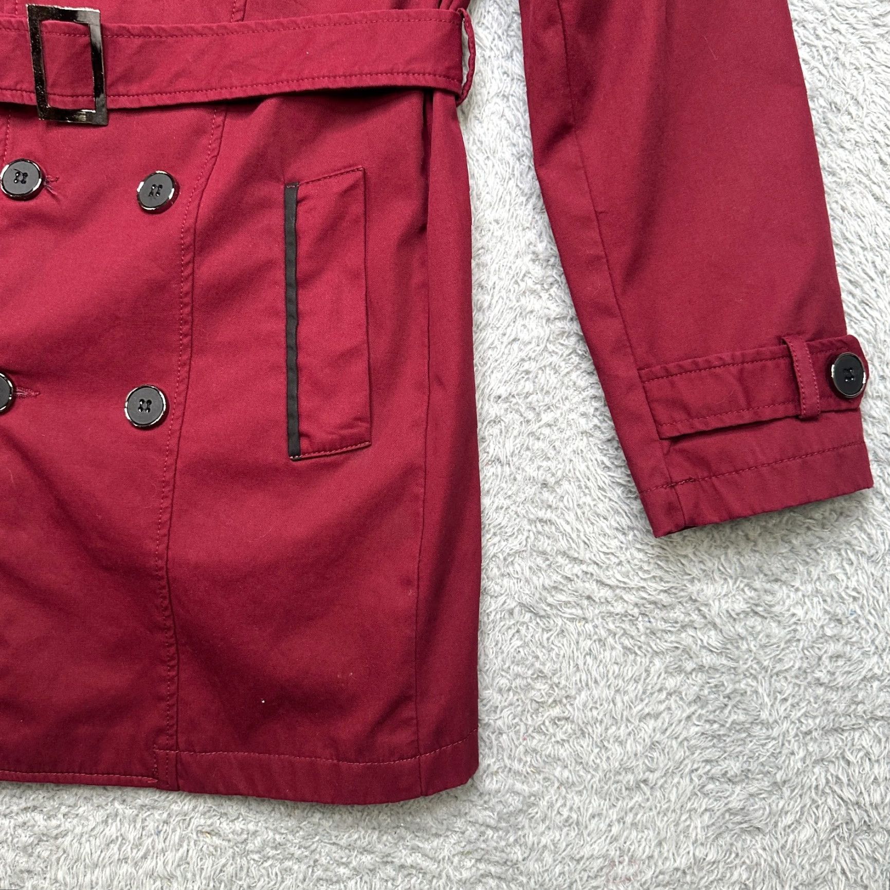 Vintage Trench Coat Women M Red Cotton Adjustable Belted Double-Breasted Classic Coat Size M / US 6-8 / IT 42-44 - 4 Thumbnail