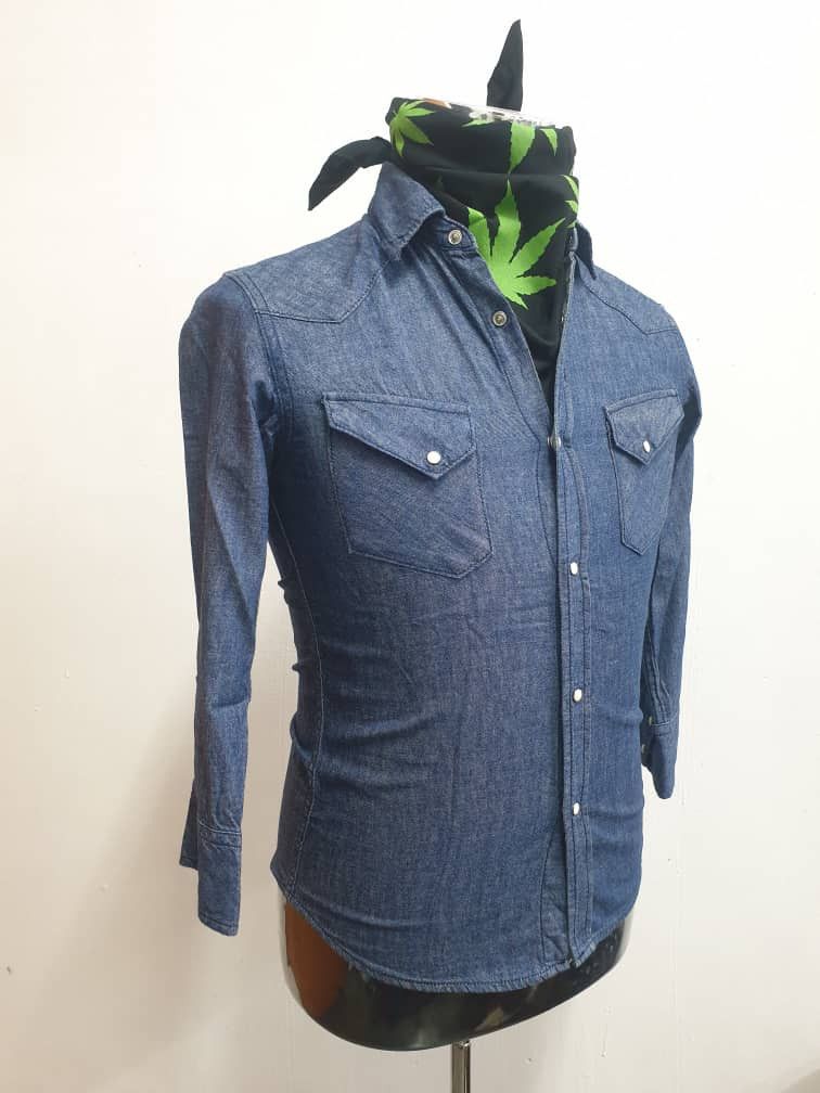 Japanese Brand Nano universe blue japan band 3 quater western chambray Size US S / EU 44-46 / 1 - 10 Thumbnail