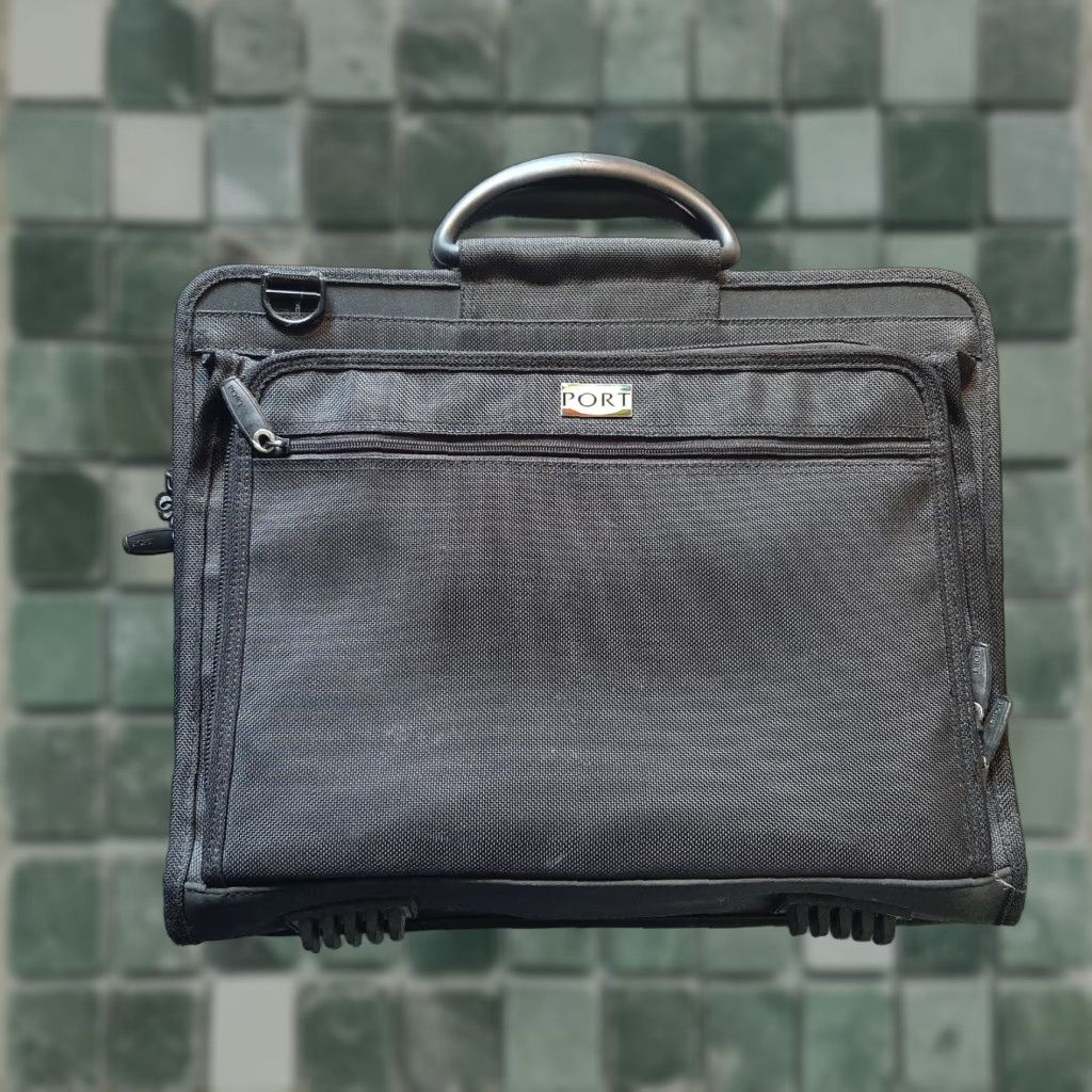 Vintage VINTAGE PORT Briefcase Messenger Laptop Shoulder bag Black Canvas 16x12x6 Mens Bag Computer Front Zip Business Size ONE SIZE - 1 Thumbnail