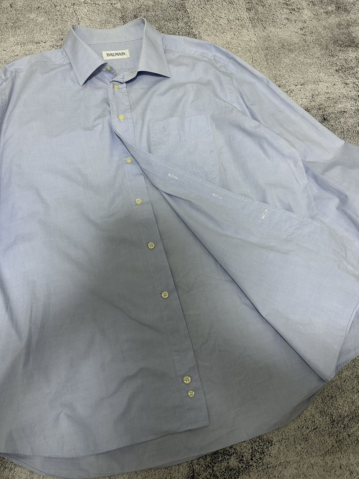 Balmain Balmain Dress Shirt Logo Blue Size US XL / EU 56 / 4 - 10 Thumbnail