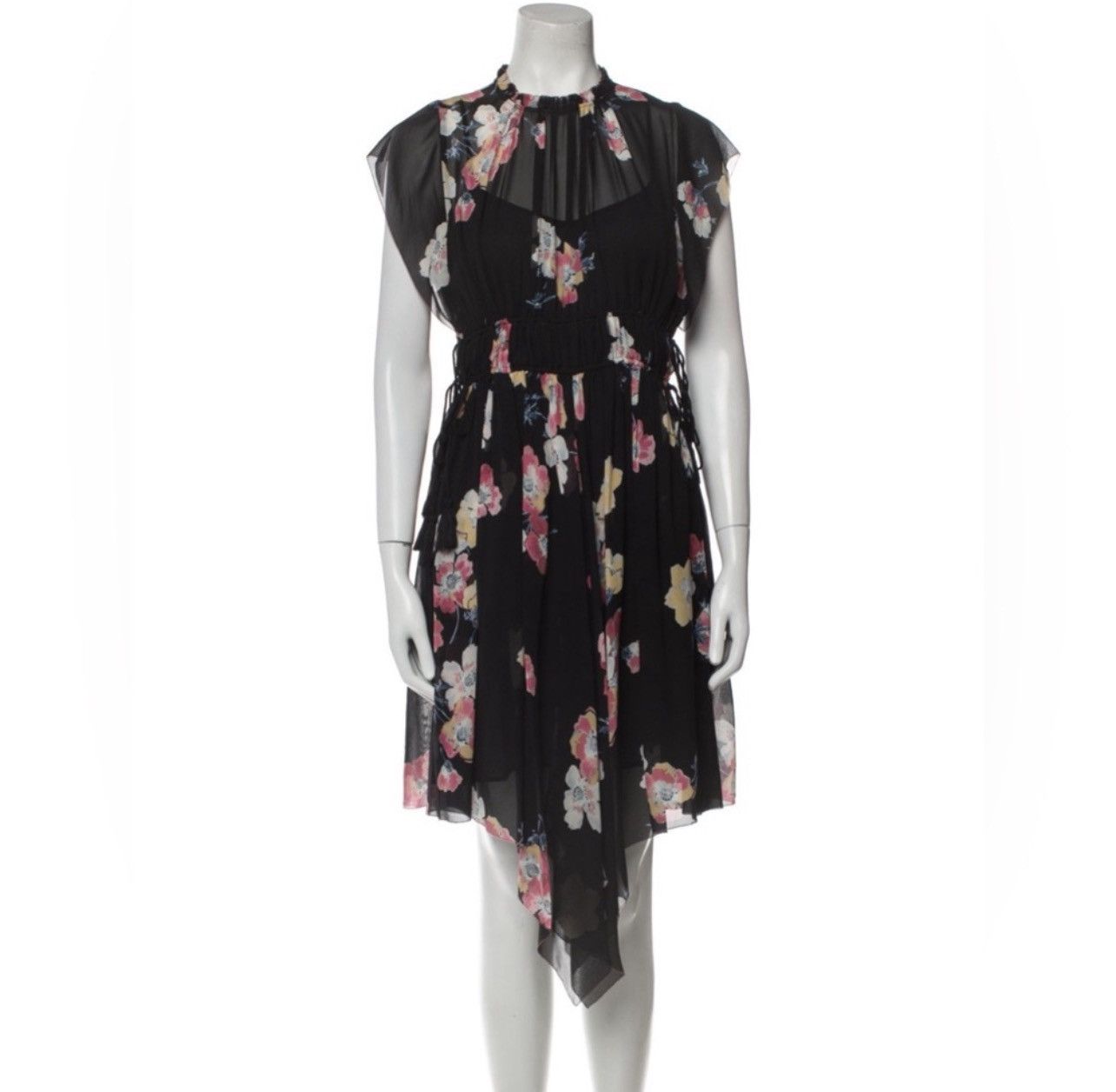 Ulla Johnson Ulla Johnson Luisa Black Silk Floral Asymmetric Dress Size XS / US 0-2 / IT 36-38 - 4 Thumbnail