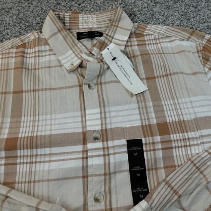 Banana Republic Banana Republic Shirt Mens M Brown White Plaid Slim Long Sleeve Button Up Size US M / EU 48-50 / 2 - 3 Thumbnail