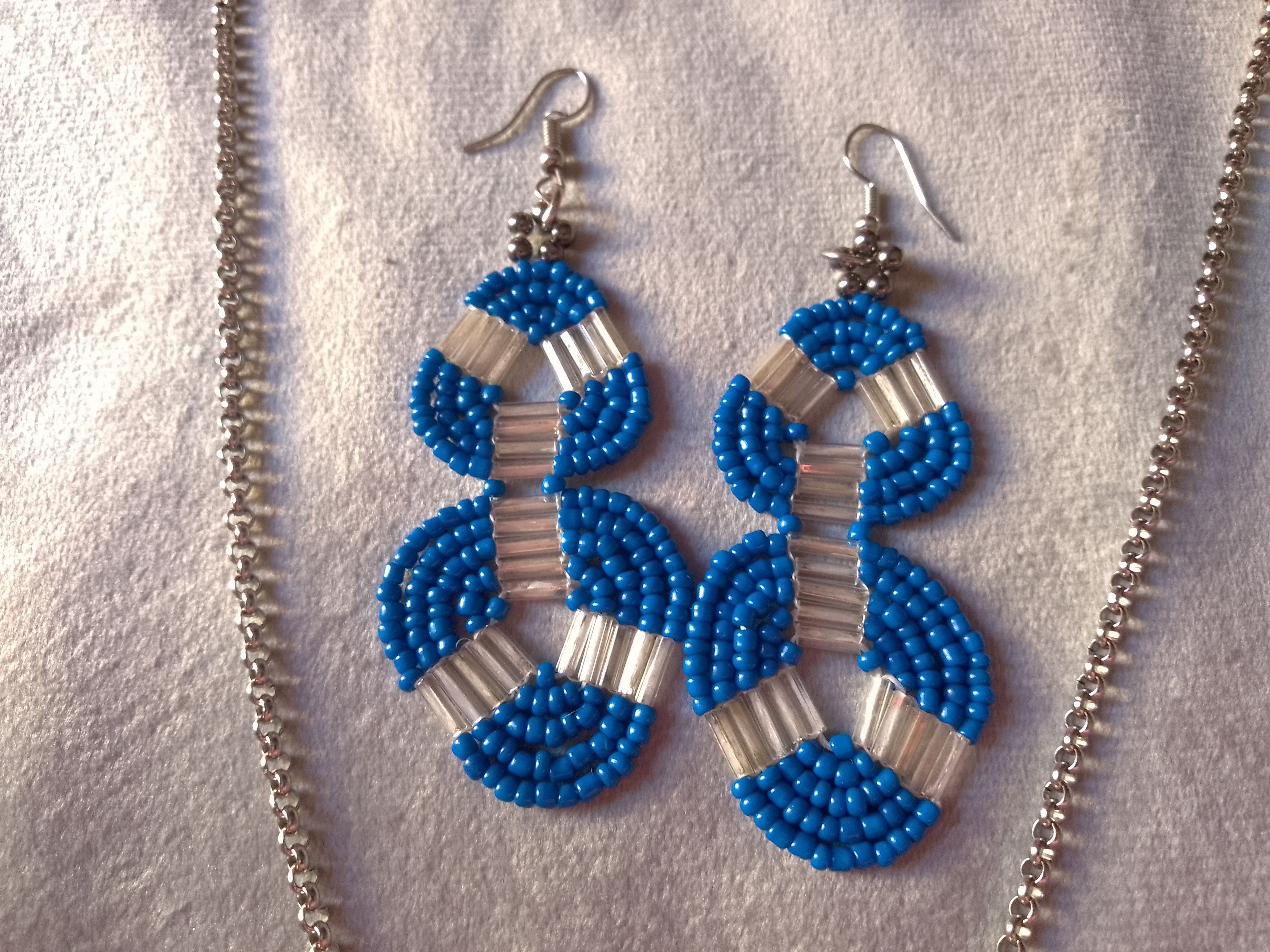 Handmade Necklace Pendant. Beaded fish+earrings. Blue Size ONE SIZE - 2 Thumbnail