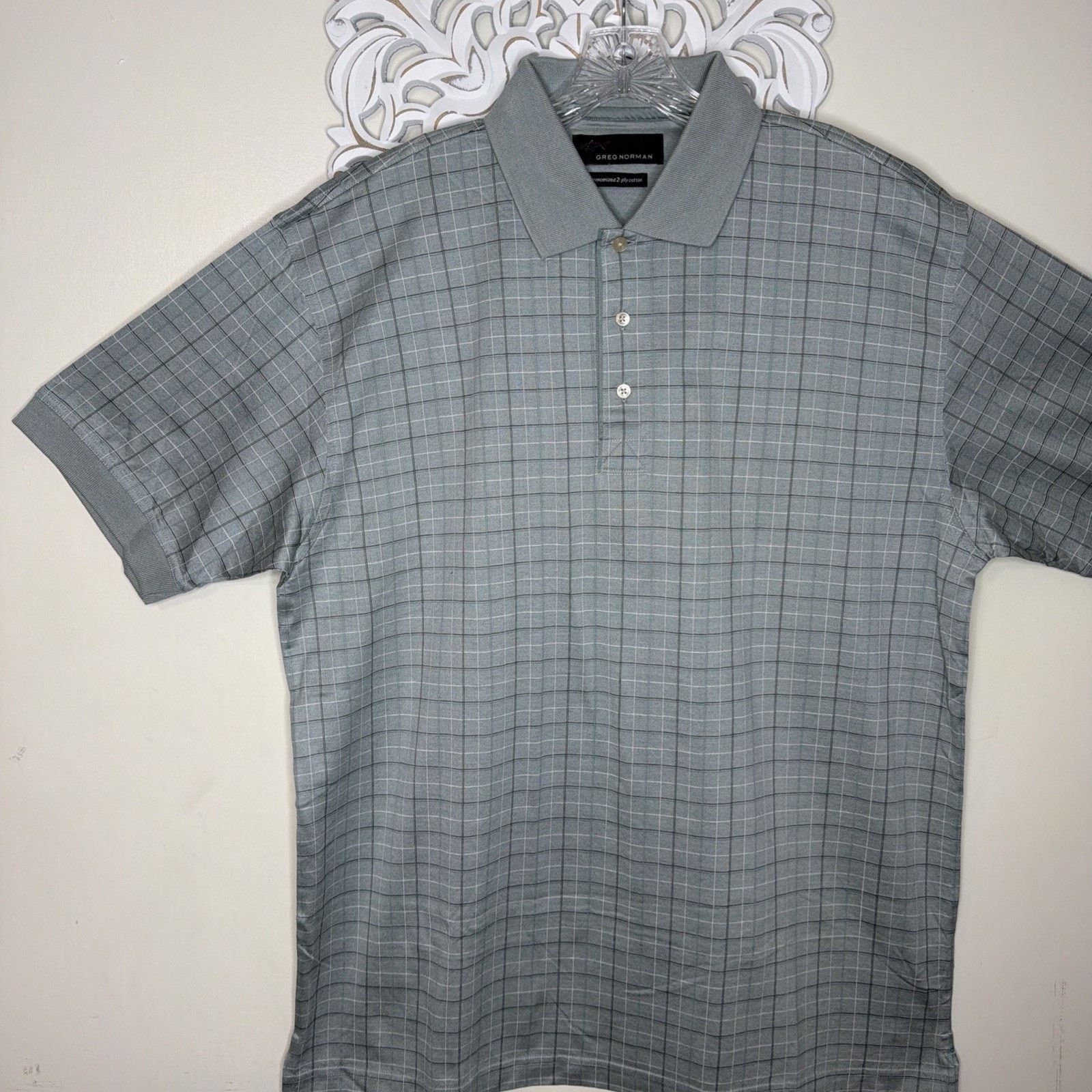 Greg Norman GREG NORMAN L Shirt Mercerized COTTON Polo GRAY Plaid NWT Size US L / EU 52-54 / 3 - 3 Thumbnail