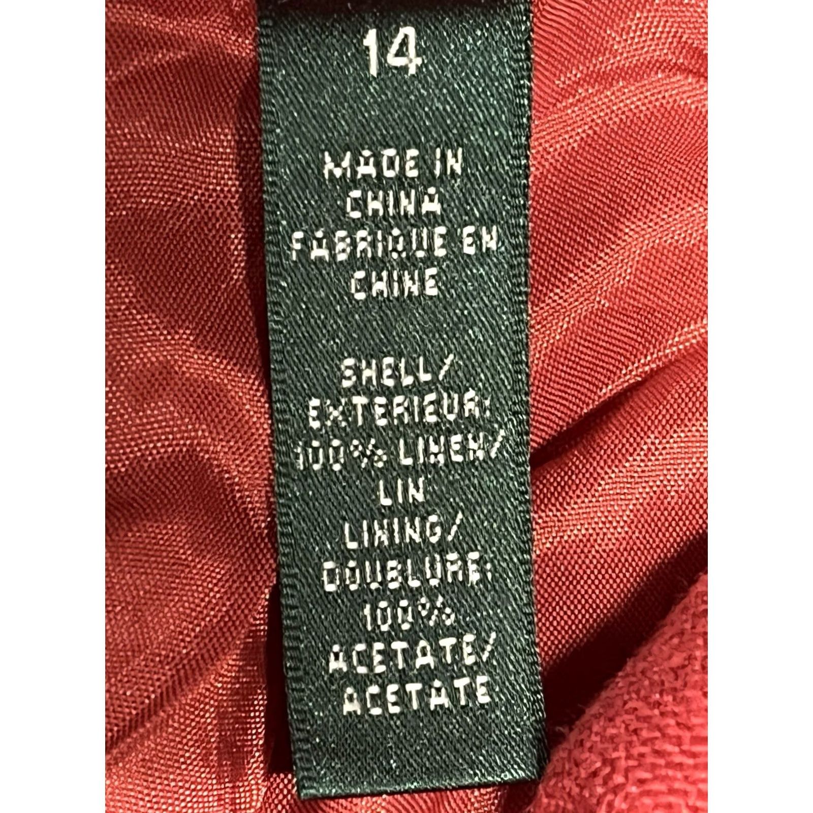 Ralph Lauren Lauren Ralph Lauren Blazer Women 14 Red 100% Linen Short Jacket Coat Solid Woven Classic Preppy Regular Country China Size XL / US 12-14 / IT 48-50 - 7 Thumbnail