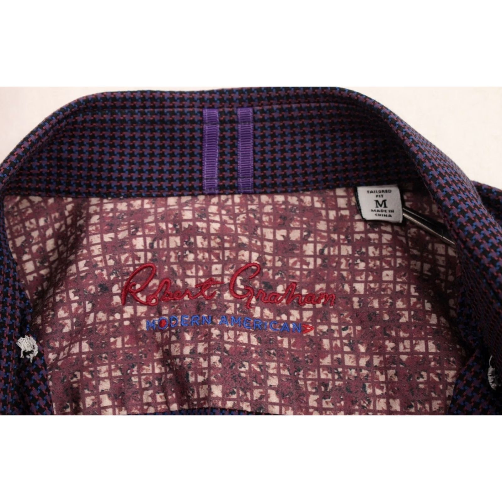 Robert Graham Robert Graham Shirt Mens Medium Tailored Purple Houndstooth Long Sleeve Button-Front Size US M / EU 48-50 / 2 - 4 Thumbnail