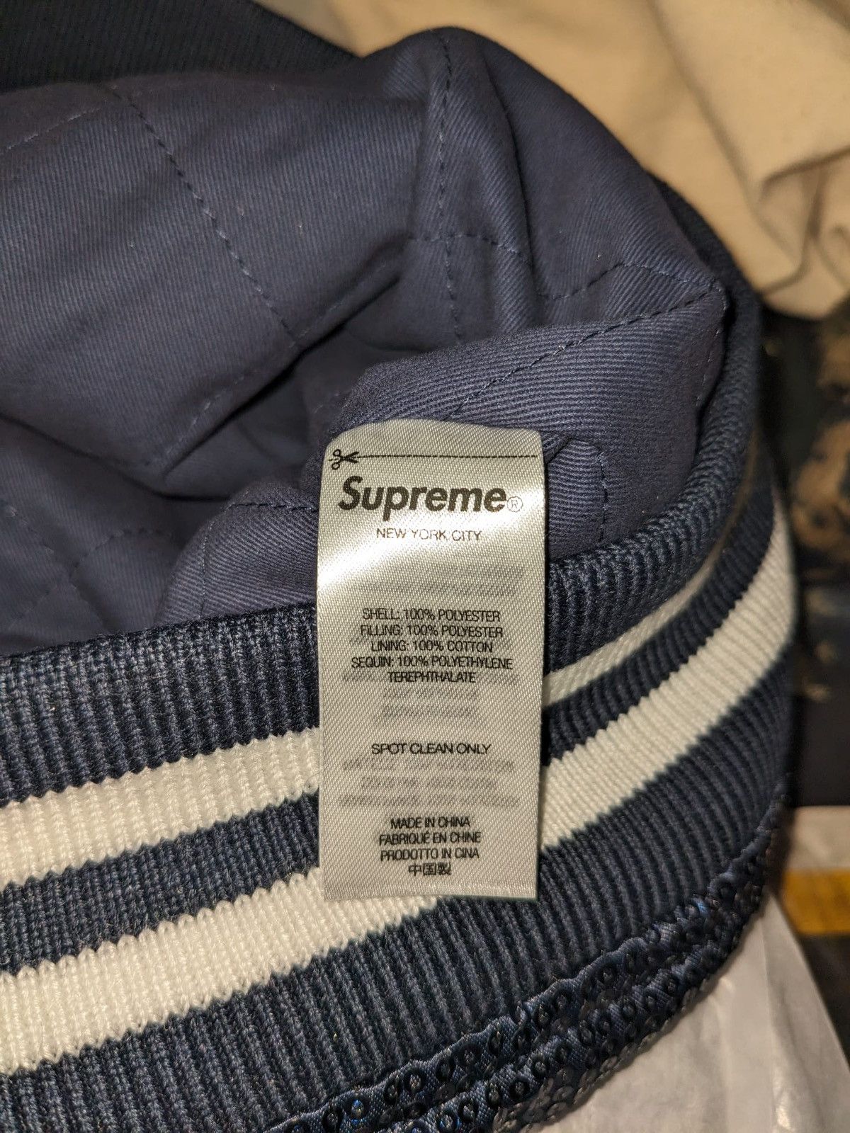 Supreme SS23 Supreme Mitchell & Ness Sequin Varsity Jacket Navy XL Size US XL / EU 56 / 4 - 9 Thumbnail