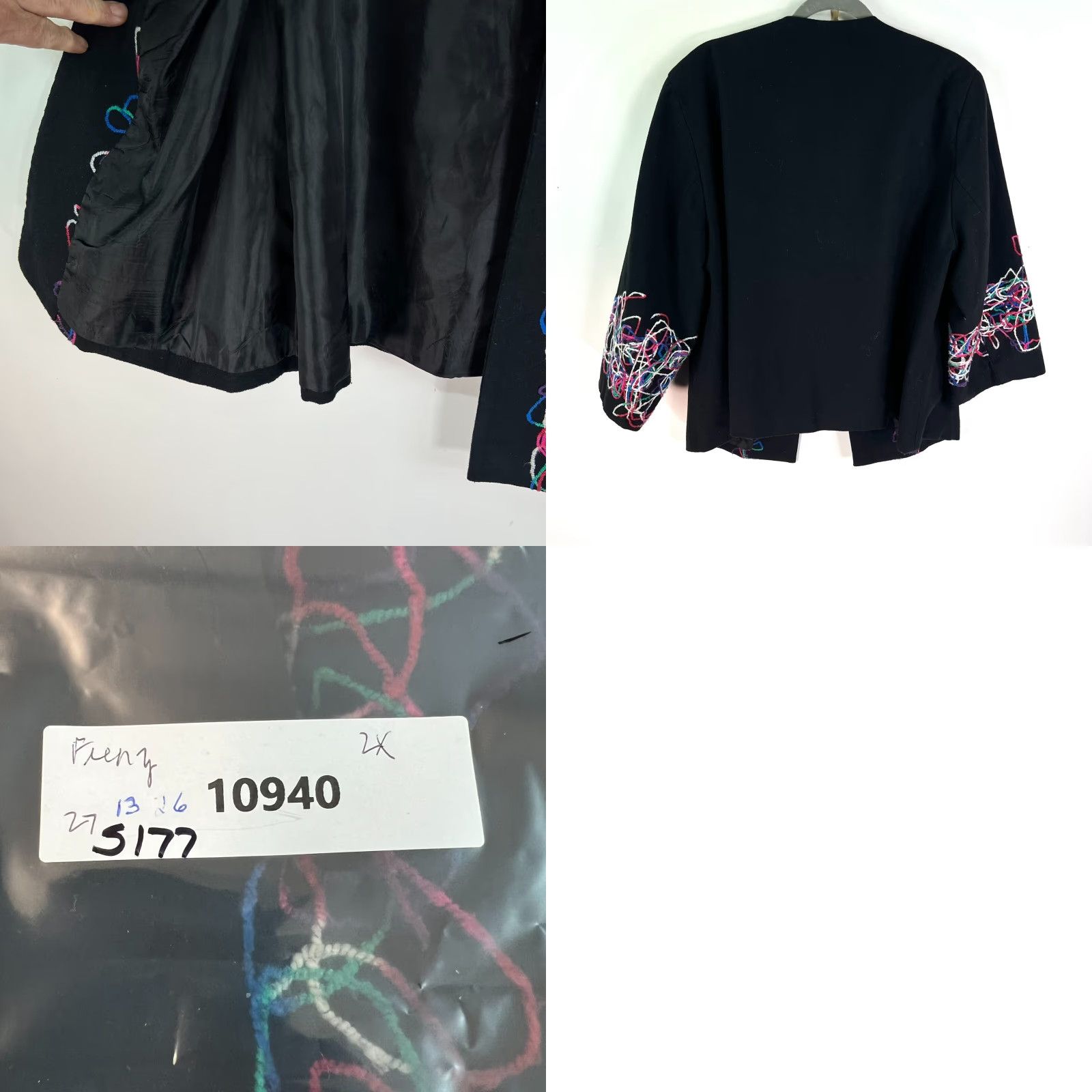 Vintage VINTAGE Trenz Blazer Womens 2X Black Wool Open Knit Geometric Shawl 3/4 Sleeve Mid-Length Designer Pattern Fall Spring Winter Mens? Wait. Size XXL / US 16-18 / IT 52-54 - 8 Thumbnail