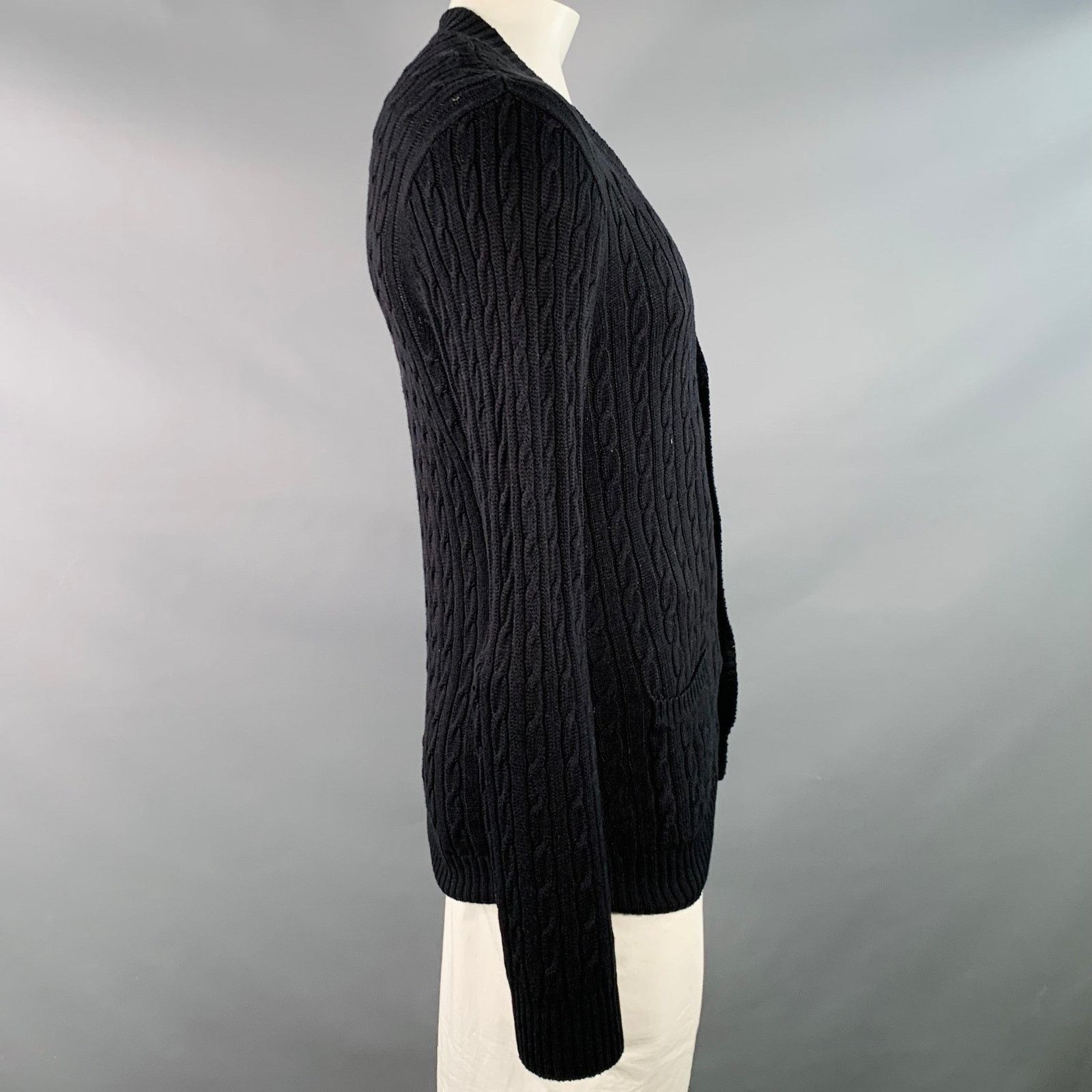 Other SERGIO DAVILA Size L Black Cable Knit Cotton V-Neck Cardigan Size US L / EU 52-54 / 3 - 3 Thumbnail
