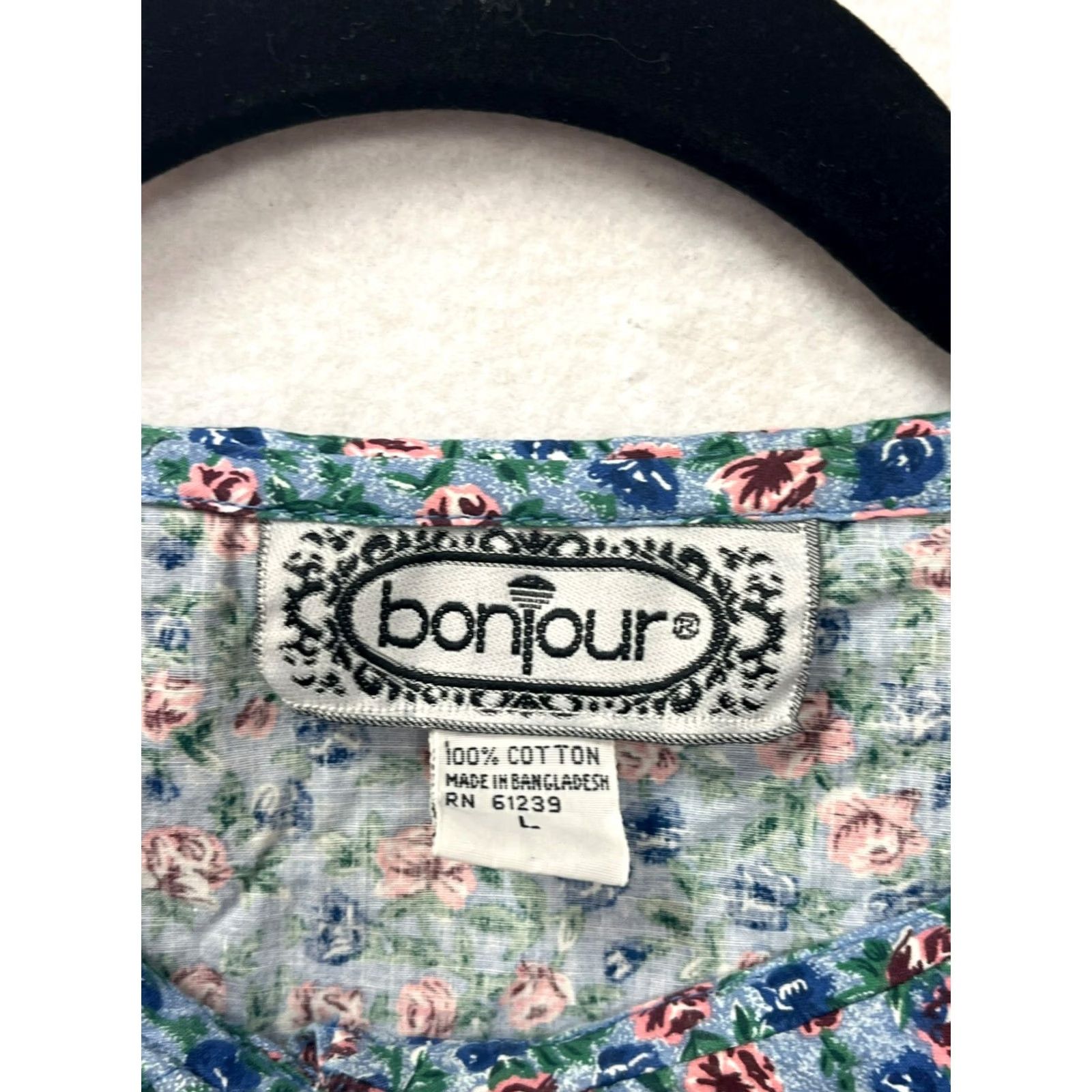 Vintage VINTAGE BonJour Floral Blouse Womens L Blue Puff Sleeve Peter Pan Collar Blouse Size L / US 10 / IT 46 - 3 Thumbnail