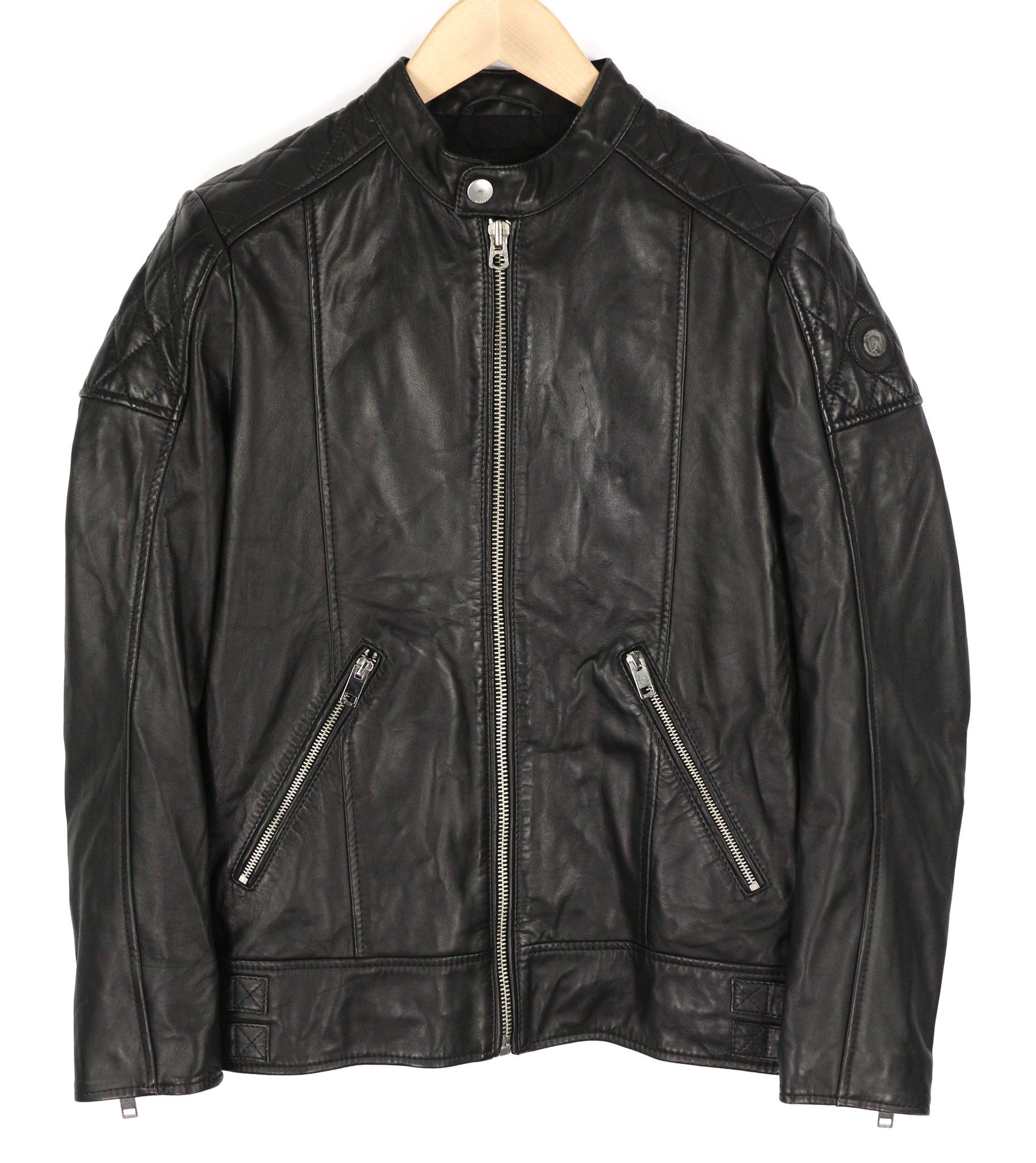 Diesel L-MARTON S Black Leather Band Neck Zip Jacket 81726 Size US S / EU 44-46 / 1 - 1 Thumbnail