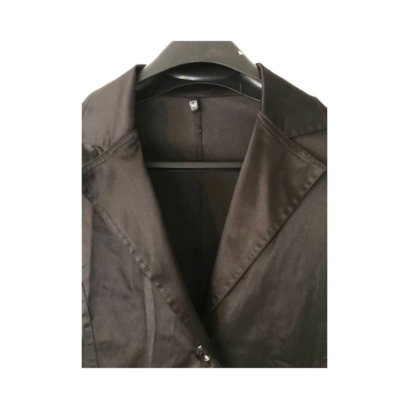The Unbranded Brand Si Ela Women`s Blazer Jacket Tuxedo Suit Black Satin Long S Size S / US 4 / IT 40 - 4 Thumbnail