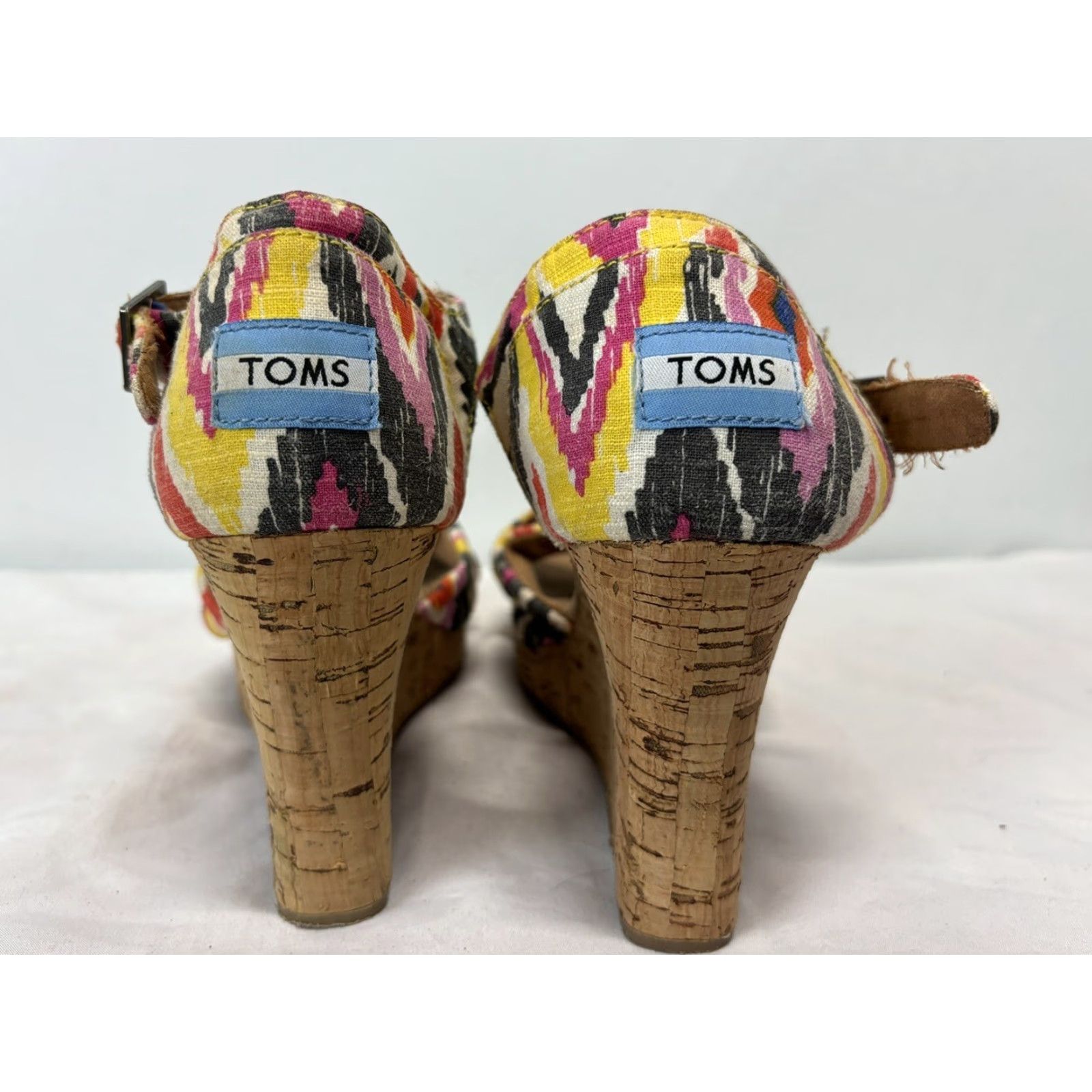 Toms Toms Sienna Cork Wedge Sandals Size 8 Multicolor Ikat Aztec Boho Summer Womens Buckle Ankle Strap Adjustable Espadrille Wedge Shoes Size US 8 / IT 38 - 4 Thumbnail