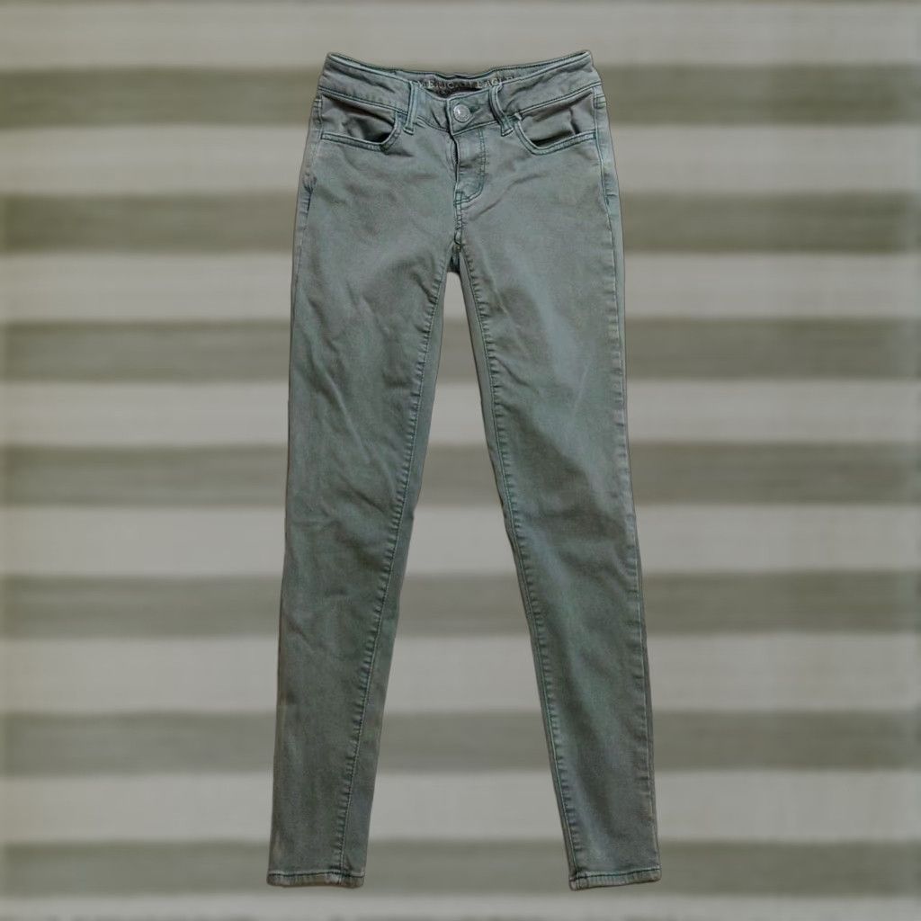 American Eagle Outfitters American Eagle Outfitters Jegging Jeans Women 0 XS Inseam 28 Green Gray Stretch Denim 5-Pocket Regular Rise Casual Grunge 90s Theme Womens Size 25" / US 0 / IT 36 - 1 Thumbnail