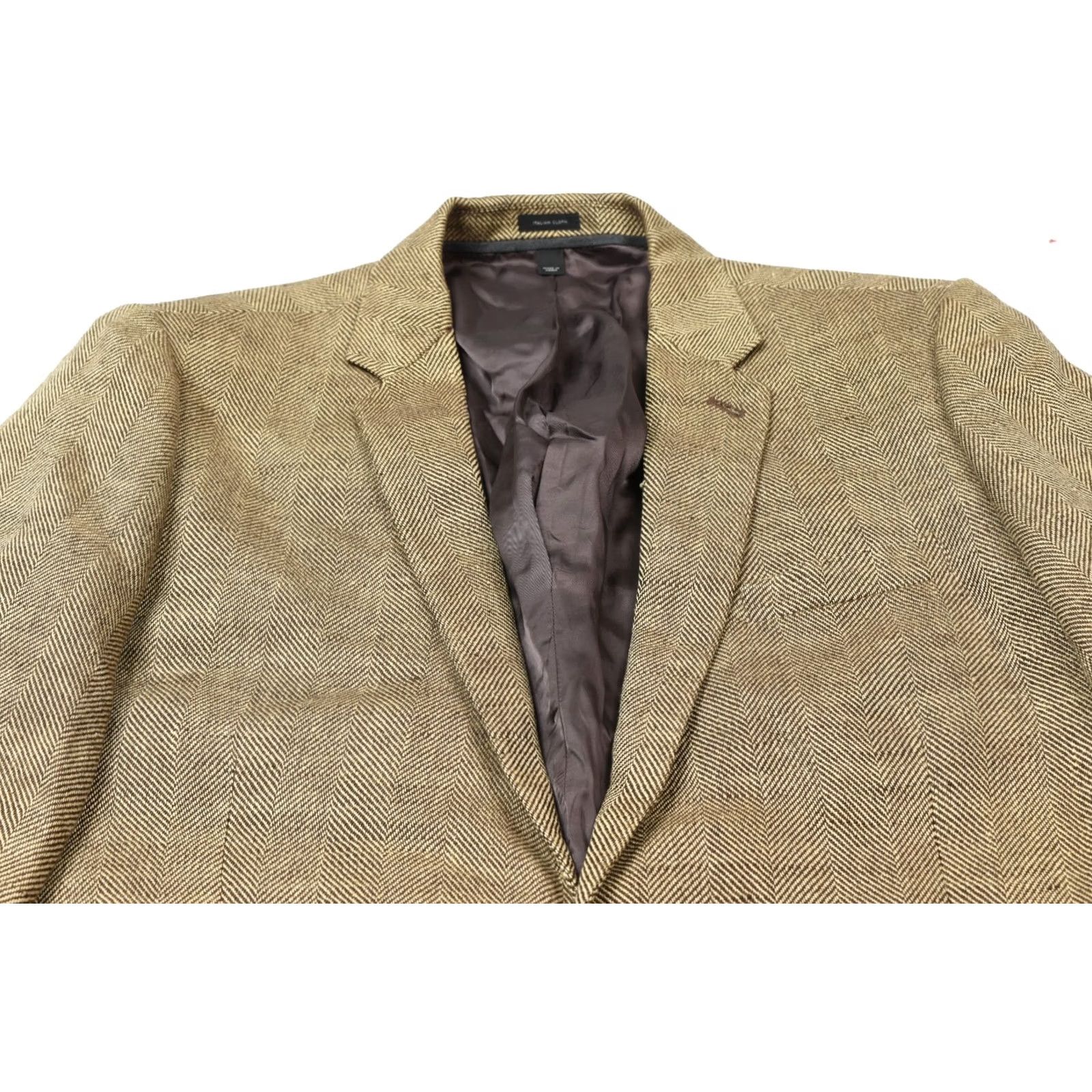 J.Crew J.CREW Blazer Mens 44 Brown Ludlow 44R Herringbone Linen Two Button Slim Fit Size 44R - 3 Thumbnail