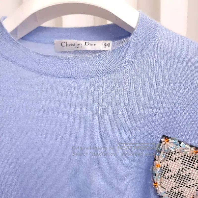 Dior Dior Blue Cashmere Patterned Short Sleeve Sweater . Size S / US 4 / IT 40 - 4 Thumbnail