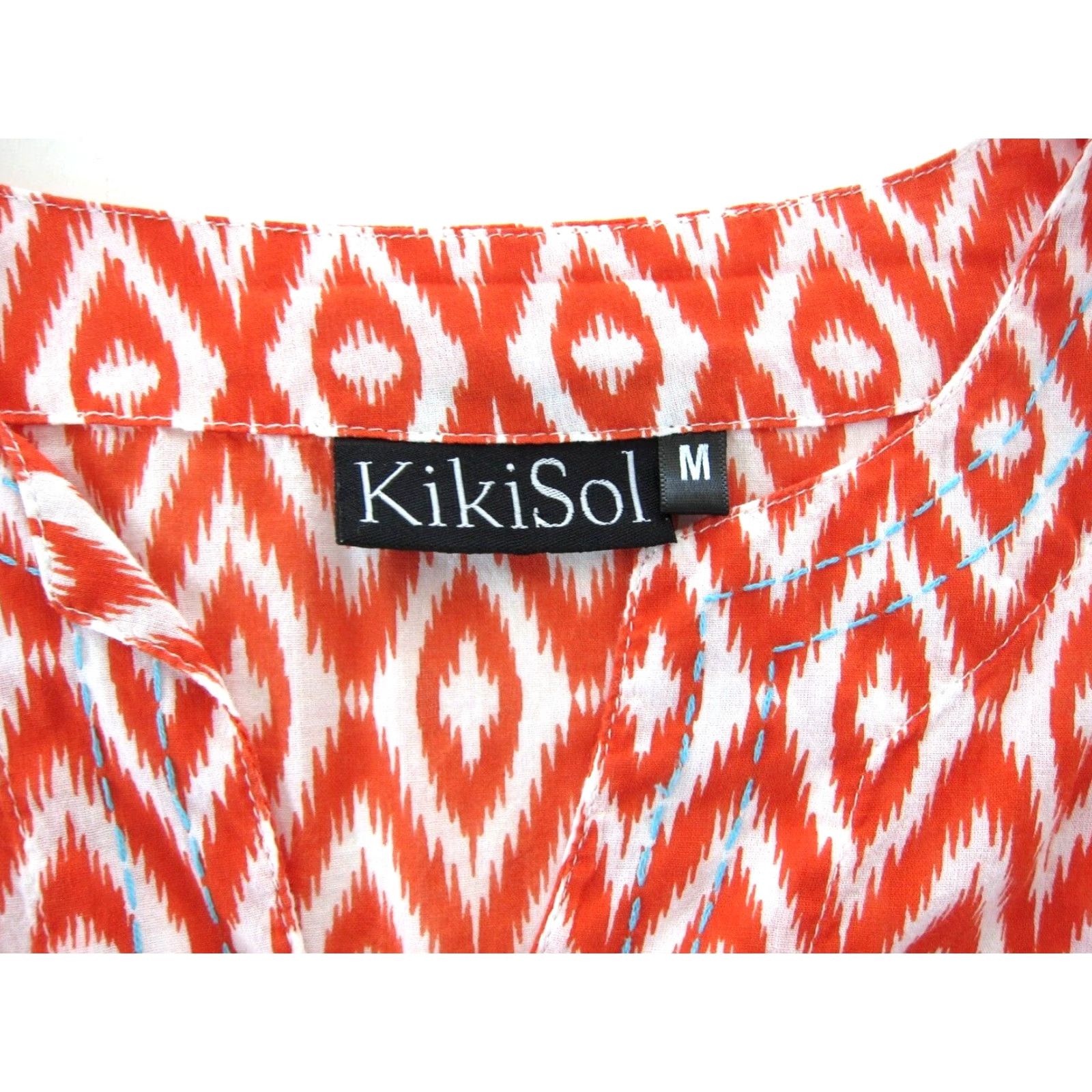 Vintage KikiSol Blouse Tunic 3/4 Sleeve 100% Cotton Orange White Blue Chevron XS/P Womens Medium Size XS / US 0-2 / IT 36-38 - 3 Thumbnail