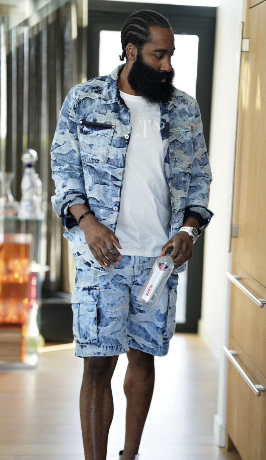 Light blue Camouflage denim shirt and shorts