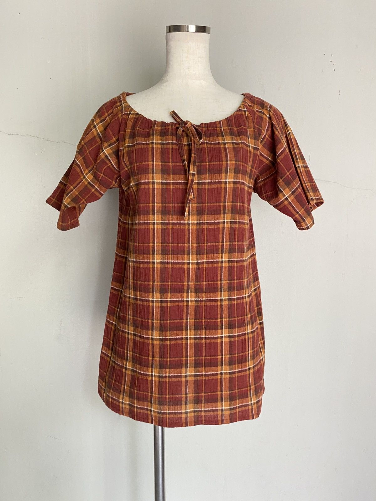 Japanese Brand Effets Plaid Tie-Neck Top Size M / US 6-8 / IT 42-44 - 10 Thumbnail