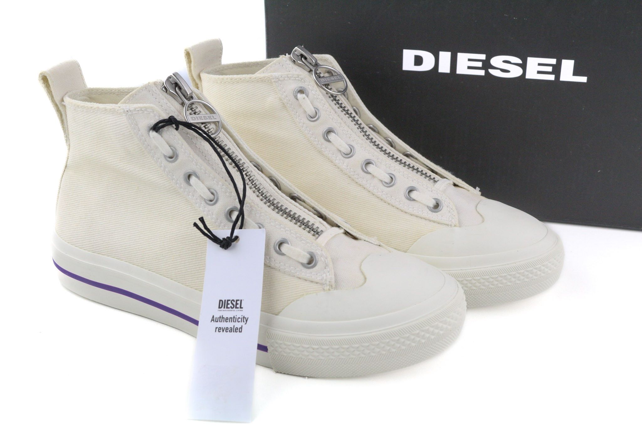 S-ASTICO MZIP UK6 White High Top Lace Zipper Sneakers 81702