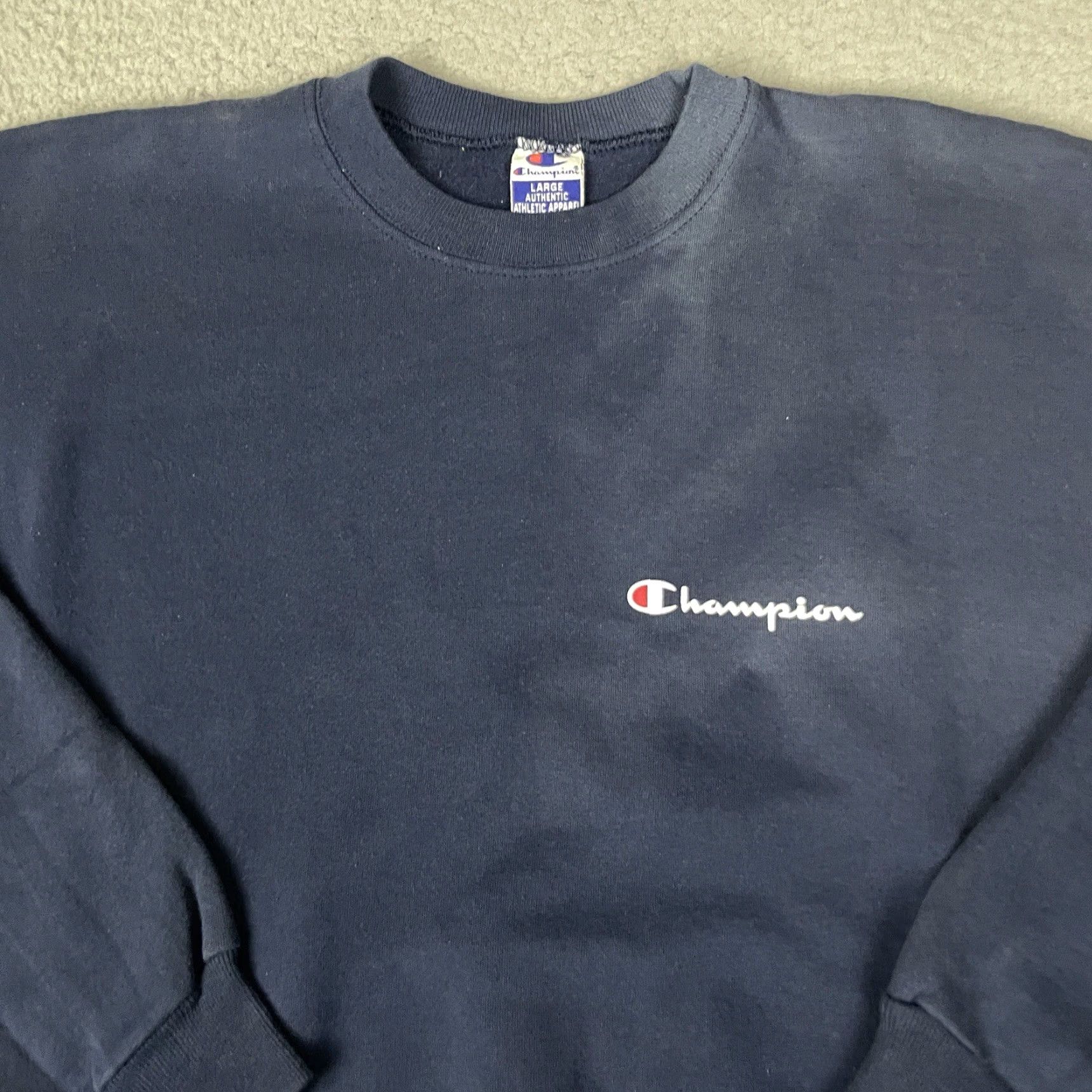 Champion VINTAGE Champion Sweatshirt Adult L Blue Logo 90s Distressed Pullover Mens Size US L / EU 52-54 / 3 - 6 Thumbnail