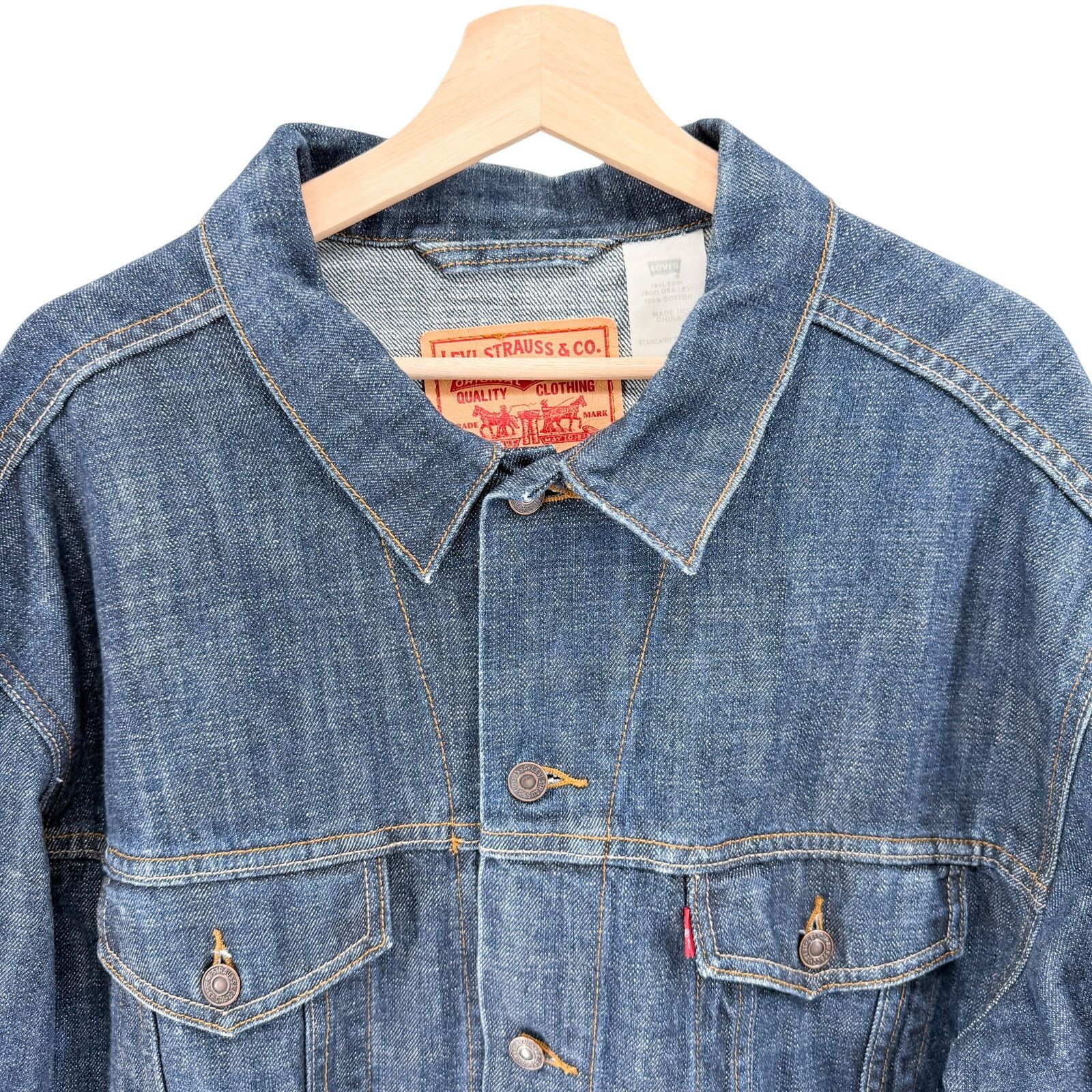Levi's Levi's Dark Blue 100% Cotton Casual Oversized Trucker Jacket Size US XL / EU 56 / 4 - 2 Thumbnail