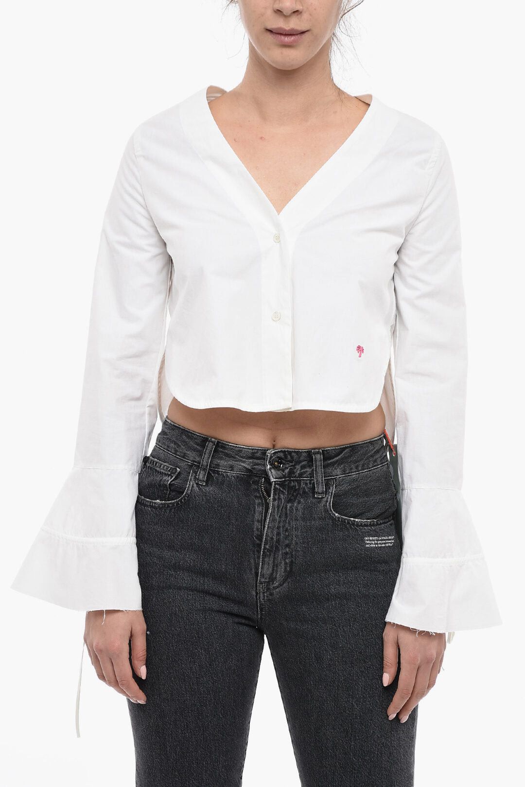 Asymmetric Crop Blouse BASEBALL With Bell Sleeves