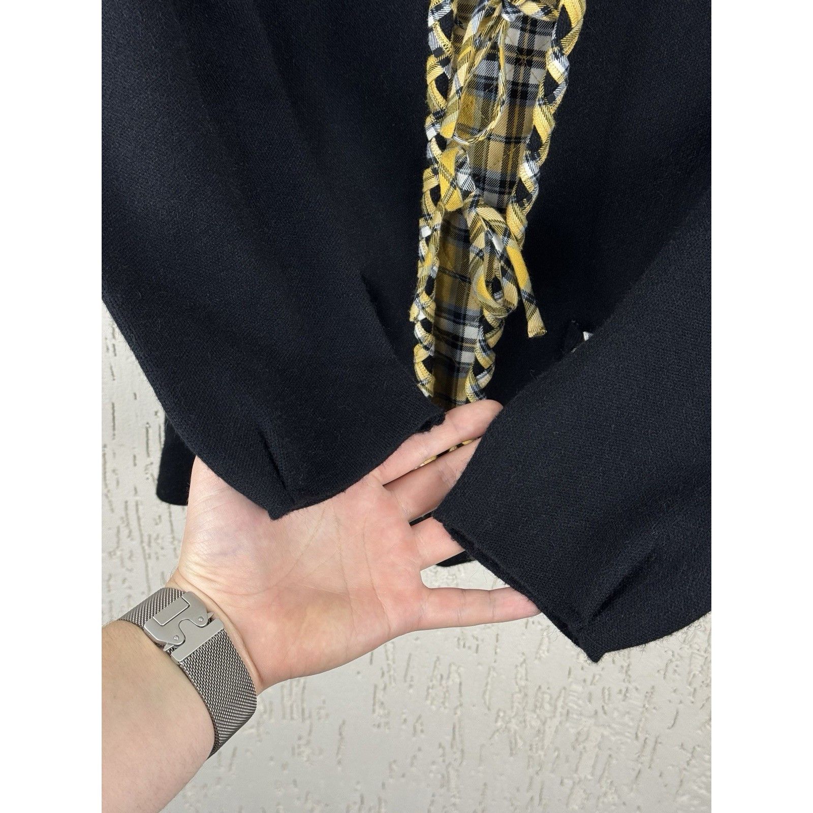 Maje MAJE Reversible Checked Black Yellow Plaid Bow Tie Knit Card Size XS / US 0-2 / IT 36-38 - 9 Thumbnail