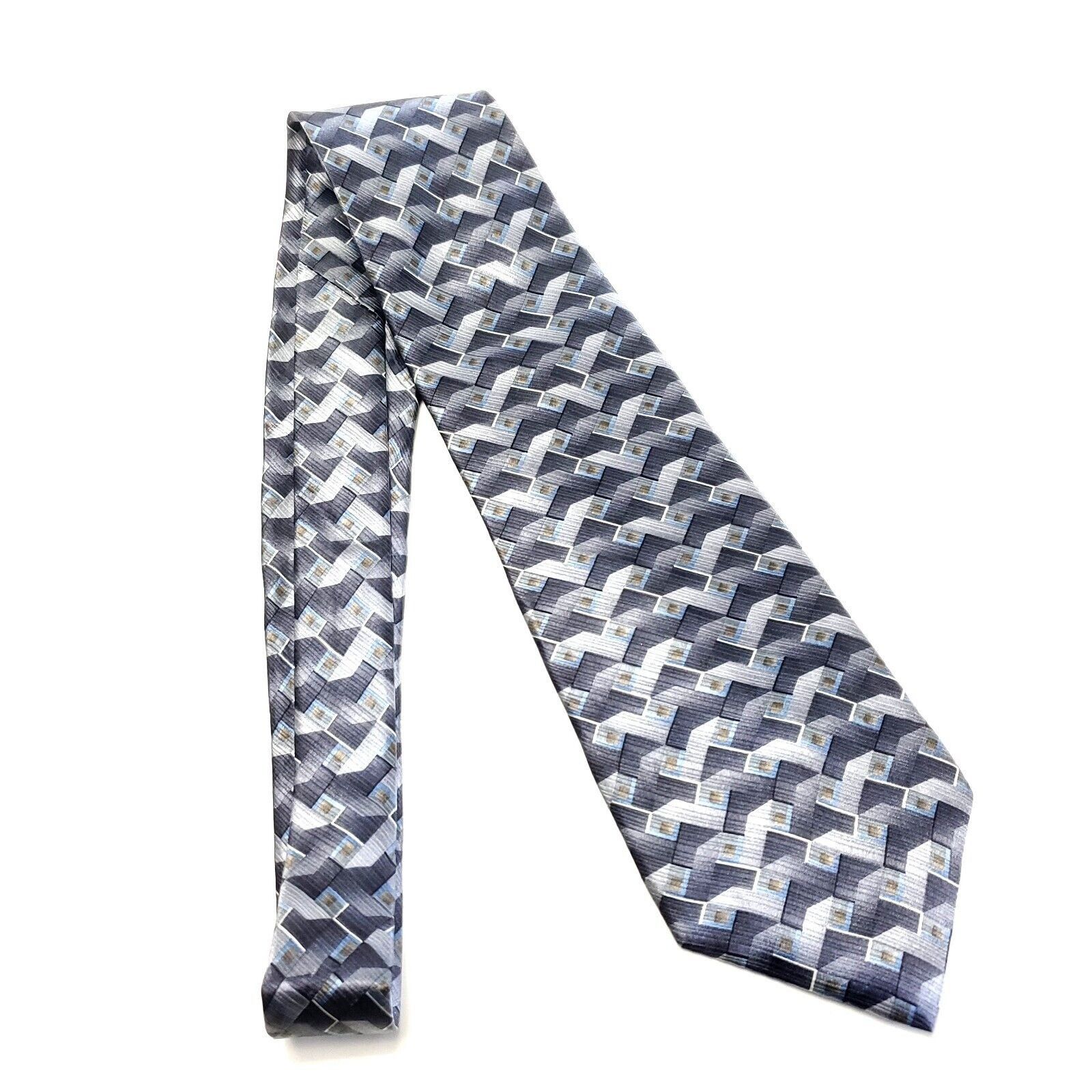 Arrow Arrow Gray Blue Metallic Geometric Print Short Wide Silk Tie Size ONE SIZE - 6 Thumbnail