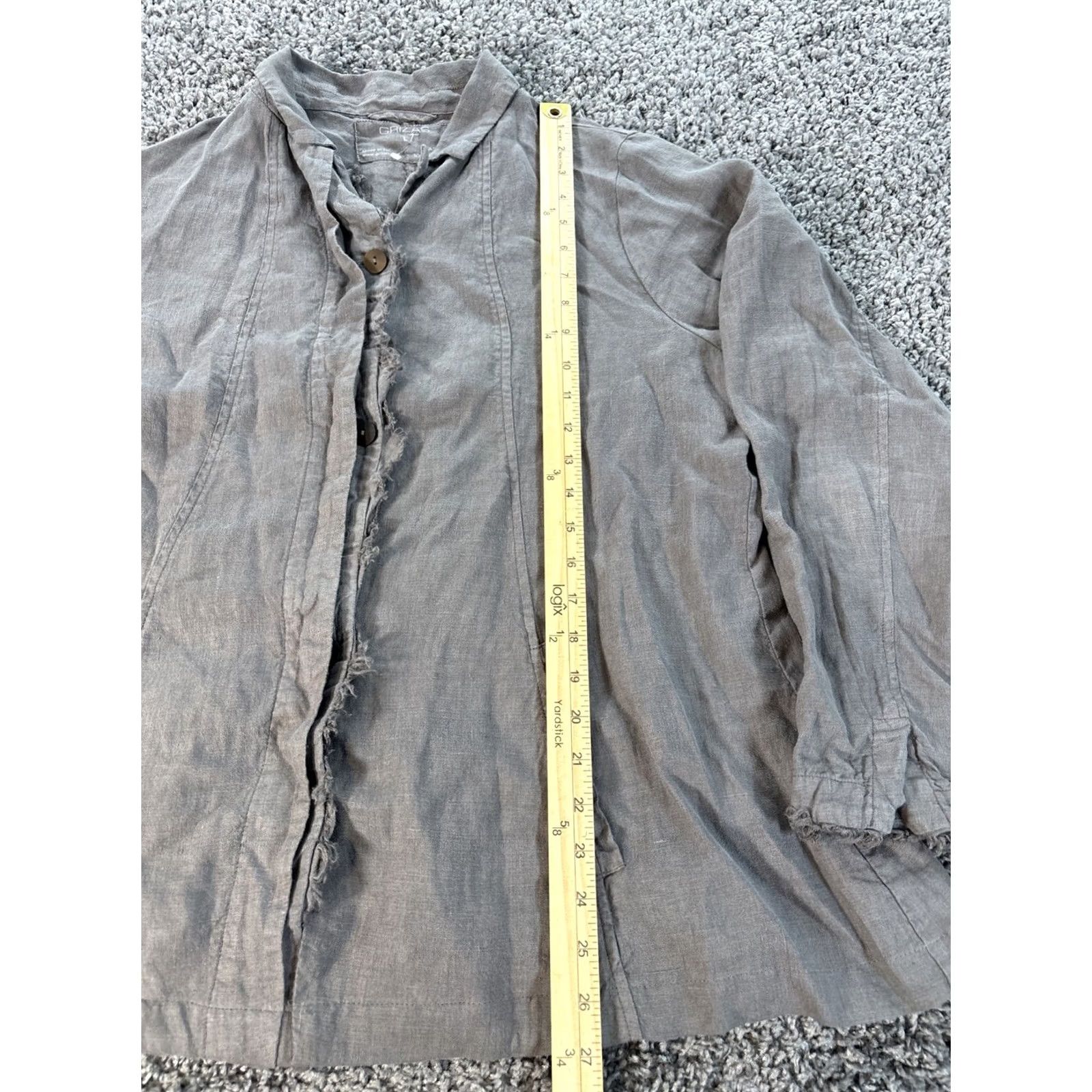 Vintage Grizas Dress Shirt Tunic A-Line Linen 100% Gray Pocket Long Sleeve Midi Size L Womens Size L / US 10 / IT 46 - 2 Thumbnail