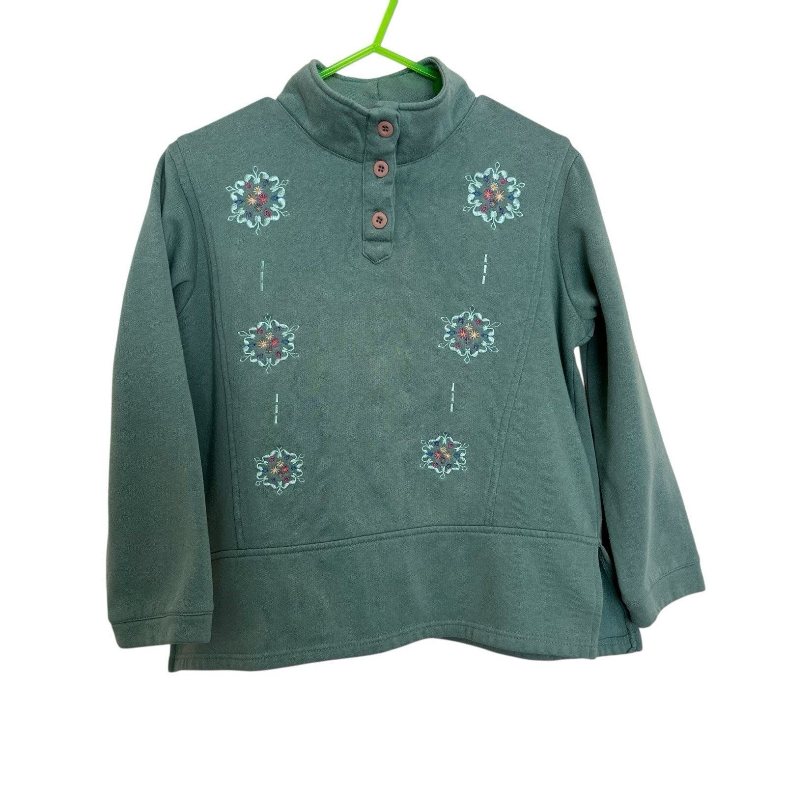 Vintage Vintage Green Floral Embroidered 1/4 Button Sweatshirt Size S / US 4 / IT 40 - 1 Thumbnail