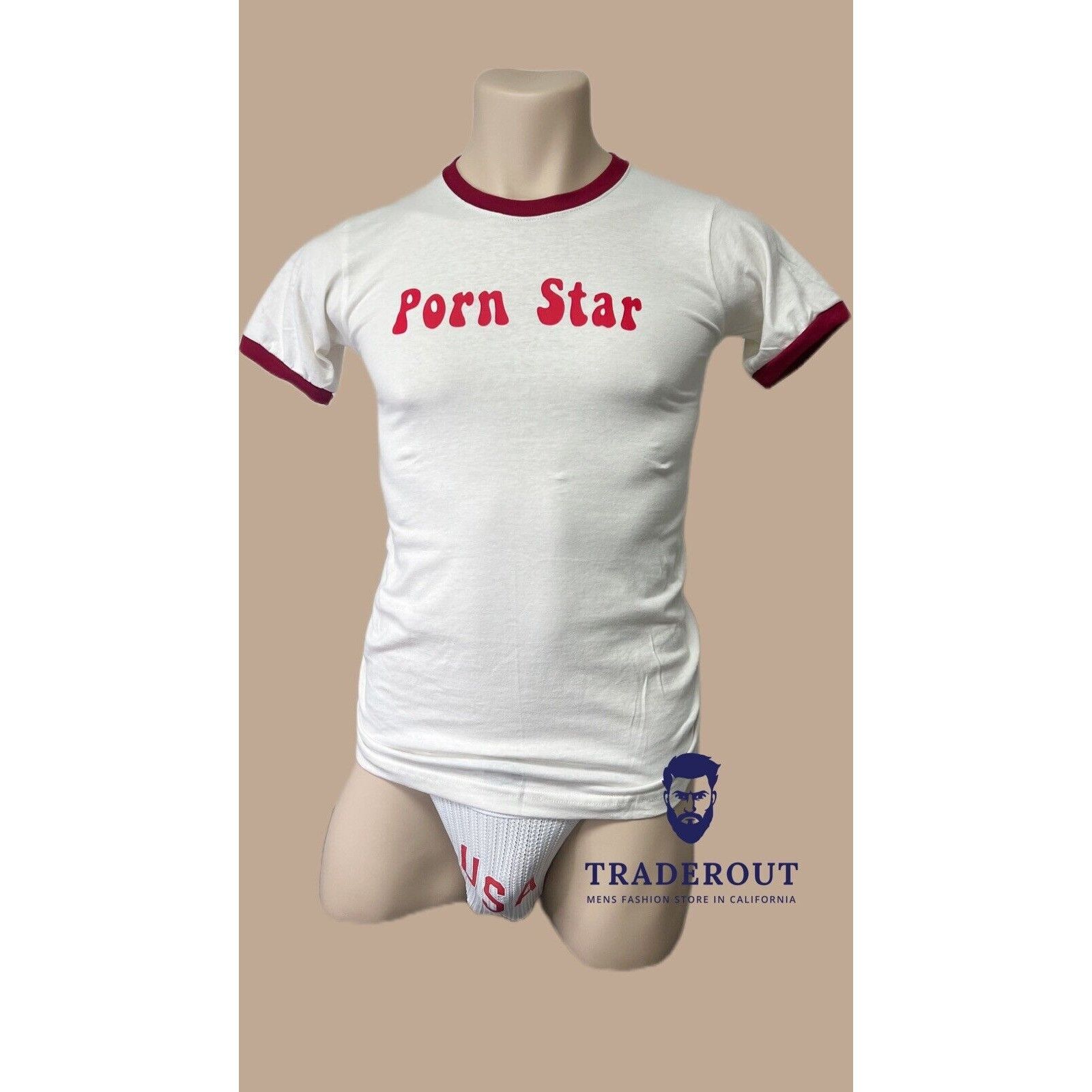 Handmade H.E.Arts Porn Star Custom print men vintage White ringer tee Size US S / EU 44-46 / 1 - 1 Thumbnail