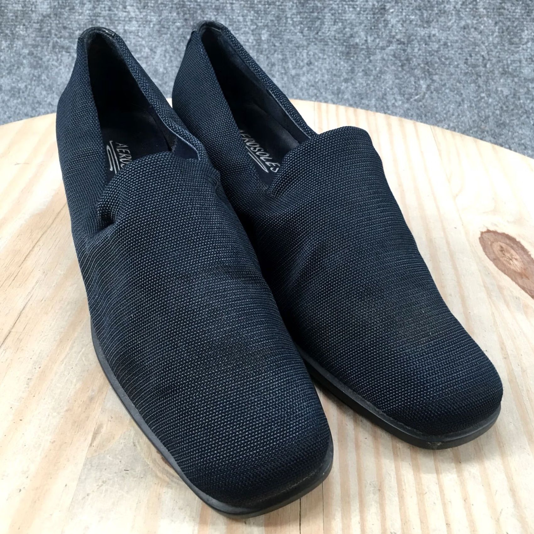 Vintage Aerosoles Heels Womens 8 M Stack It Pump Blue Fabric Slip On Square Toe Casual Shoes Size US 8 / IT 38 - 3 Thumbnail