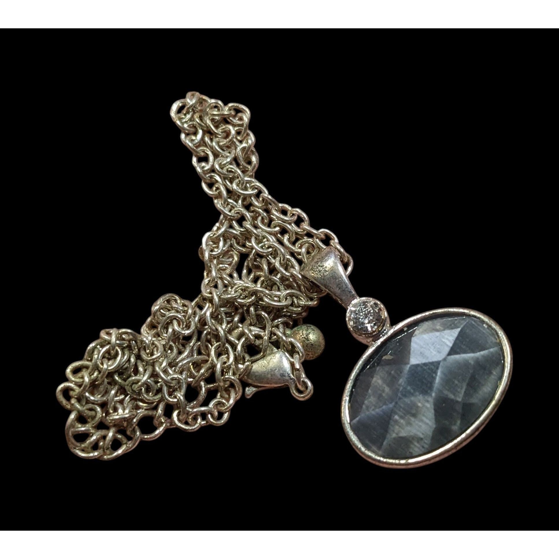 Other Whimsical Grey Faceted Cat Eye Glass Pendant Necklace With R Size ONE SIZE - 6 Thumbnail