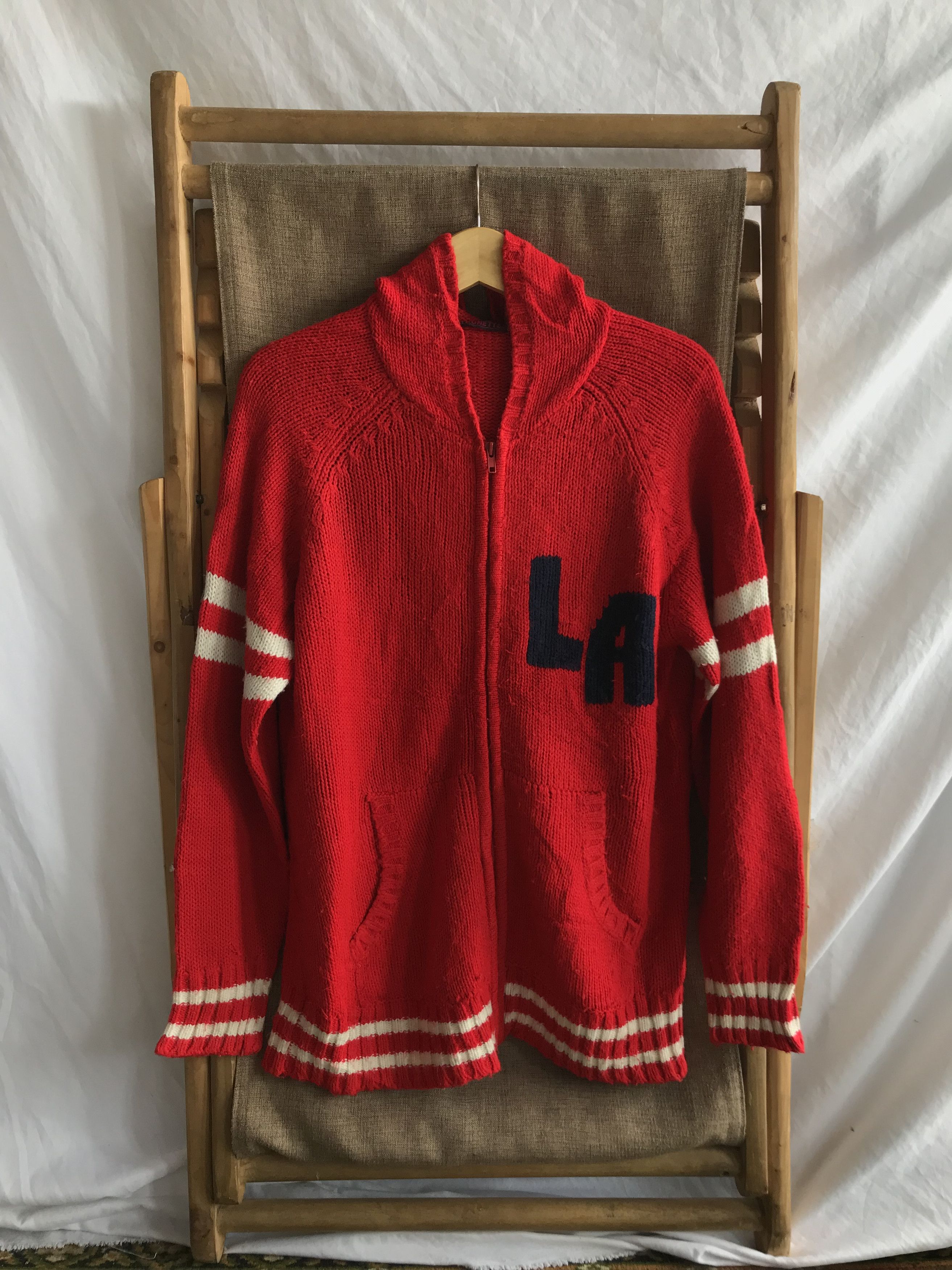 image of Hysteric Glamour x Ppfm Ronettes Knitted Zip Hoodie in Red, Men's (Size Medium)