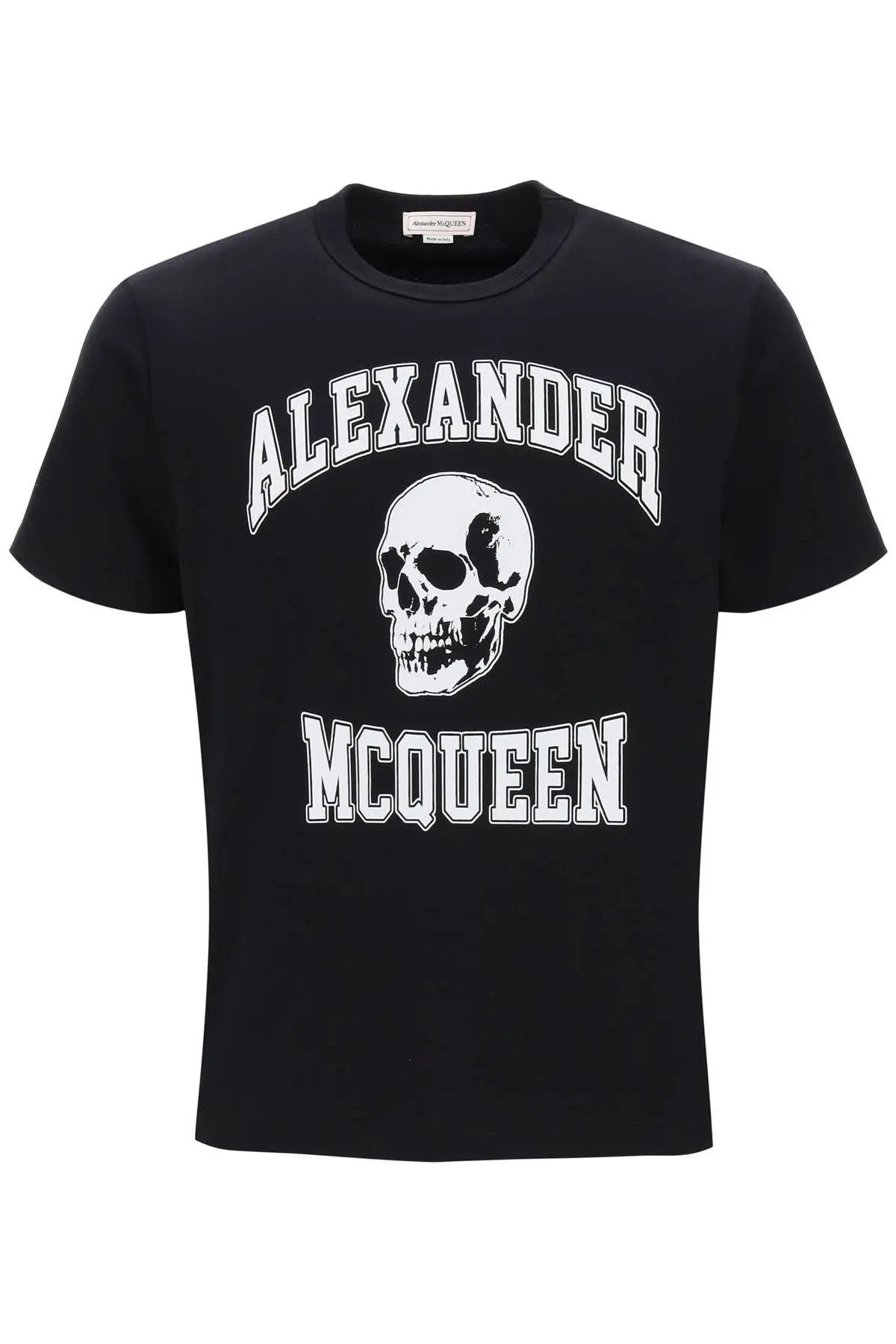 image of Alexander Mcqueen O1S22I1N0224 Varsity Logo And Skull Print T-Shirt In Black, Men's (Size XL)
