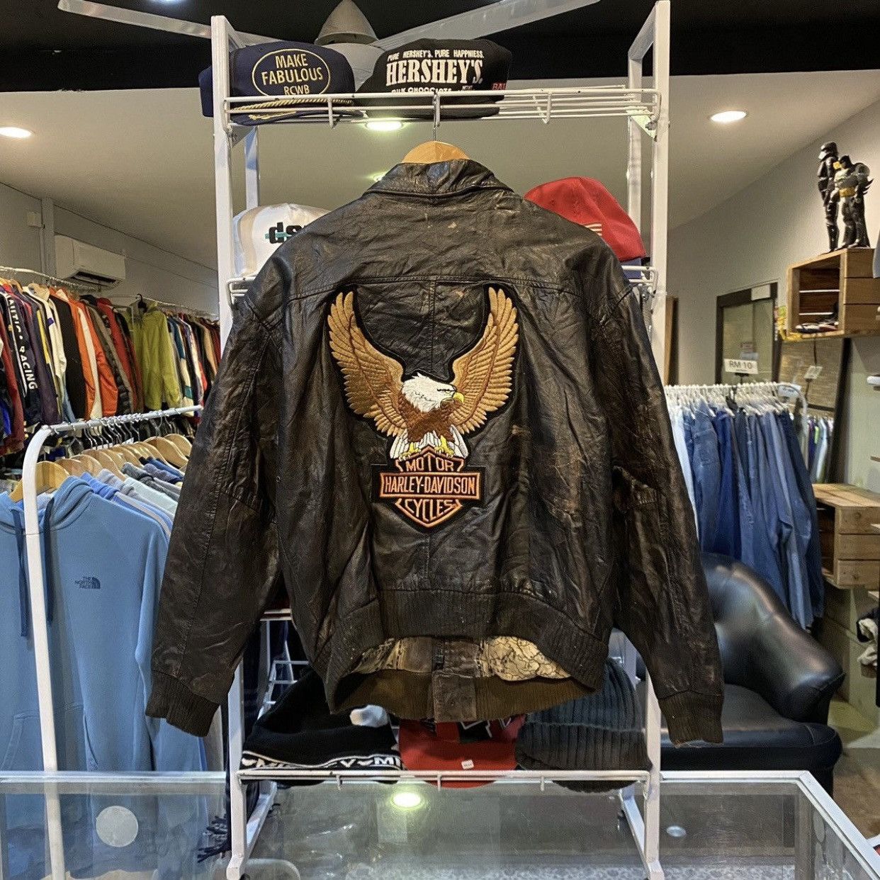 Harley Davidson RareVINTAGE Harley Davidson Distressed Bomber Leather Jacket Size US M / EU 48-50 / 2 - 2 Thumbnail