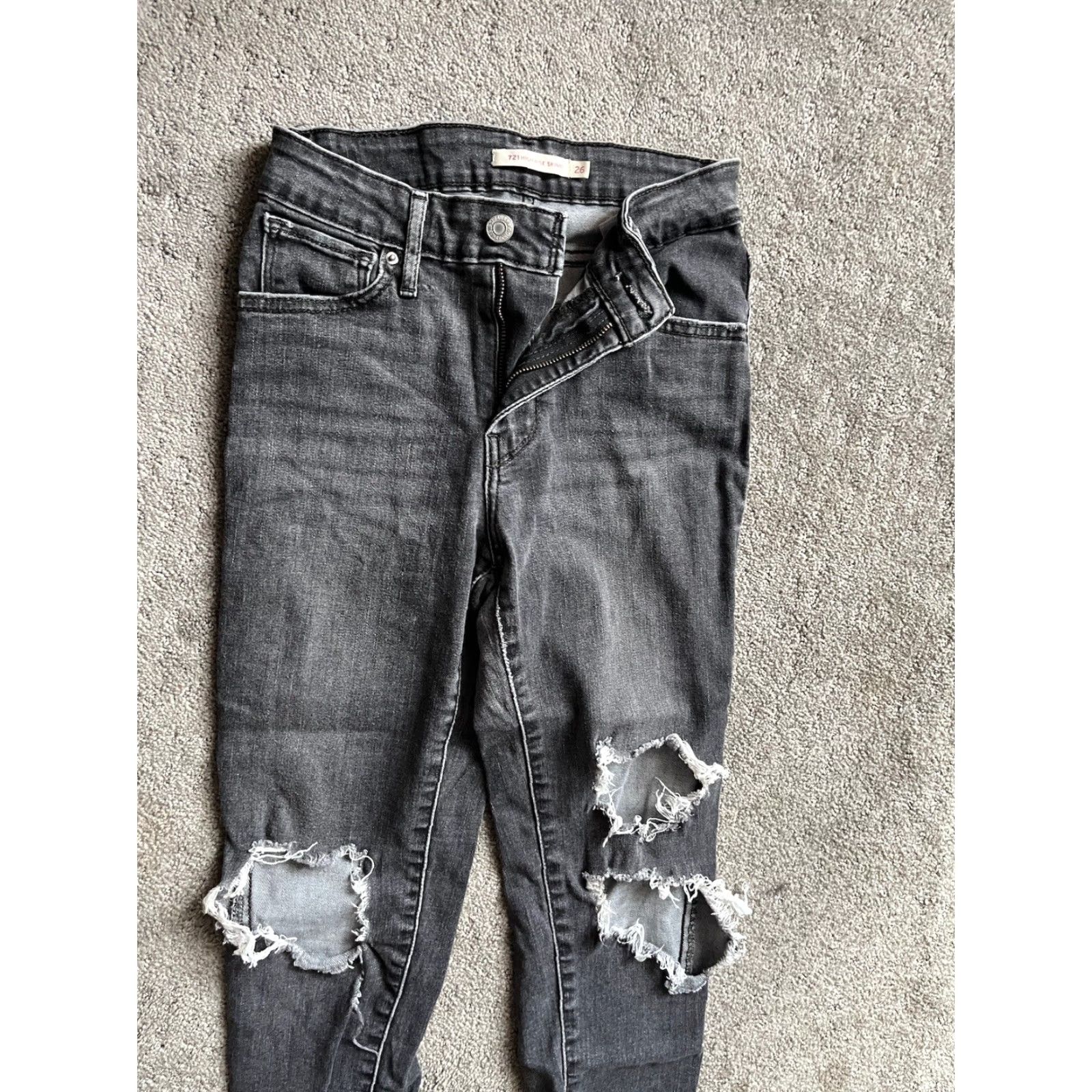 Levi's Levi's 721 High-Rise Skinny Women's Jeans - Size 26 Black Distressed 26x27 Regular Rise Size 26" / US 2 / IT 38 - 2 Thumbnail