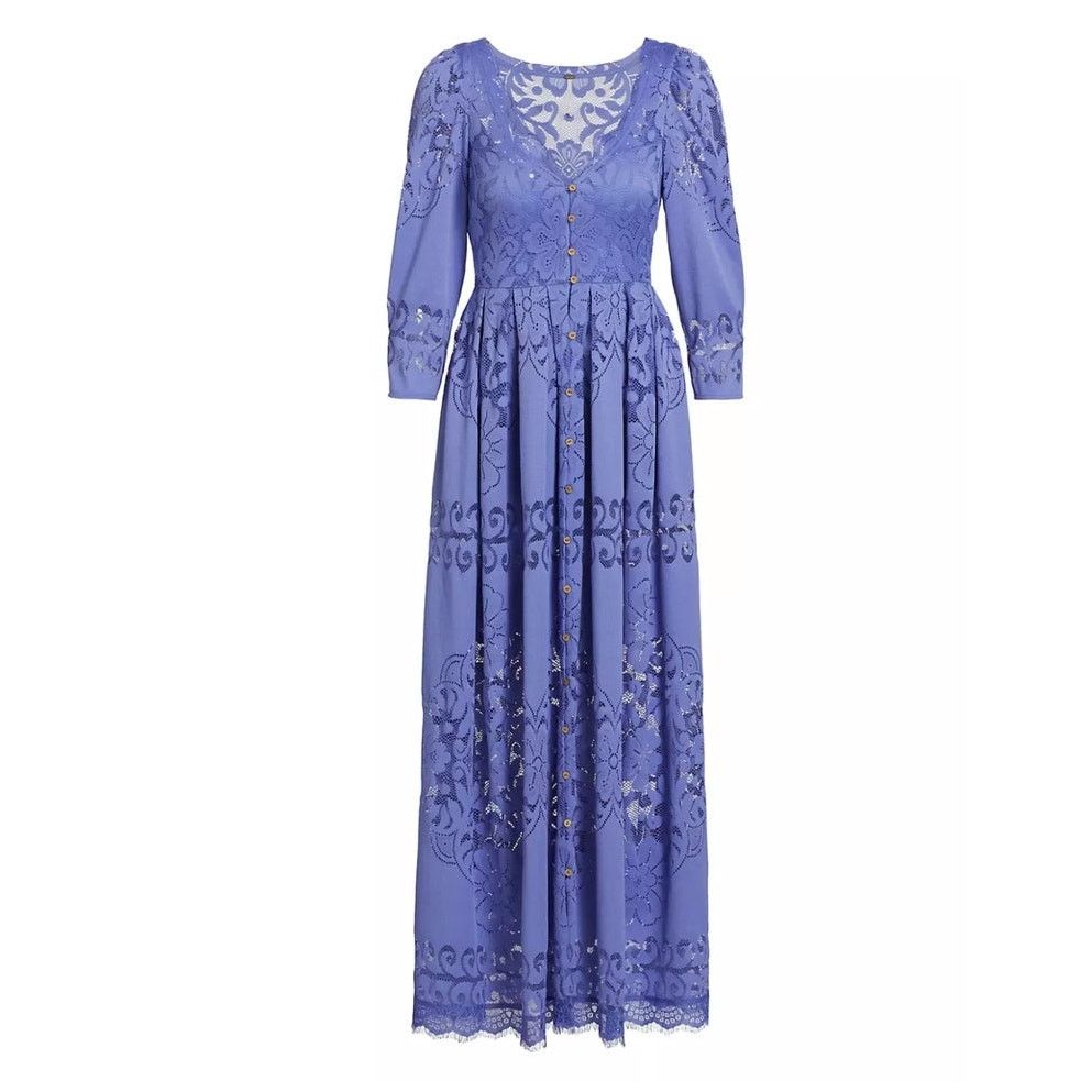 Free People New FREE PEOPLE Shadow Dance Midi Dress $198 X-SMALL Blue Size XS / US 0-2 / IT 36-38 - 4 Thumbnail