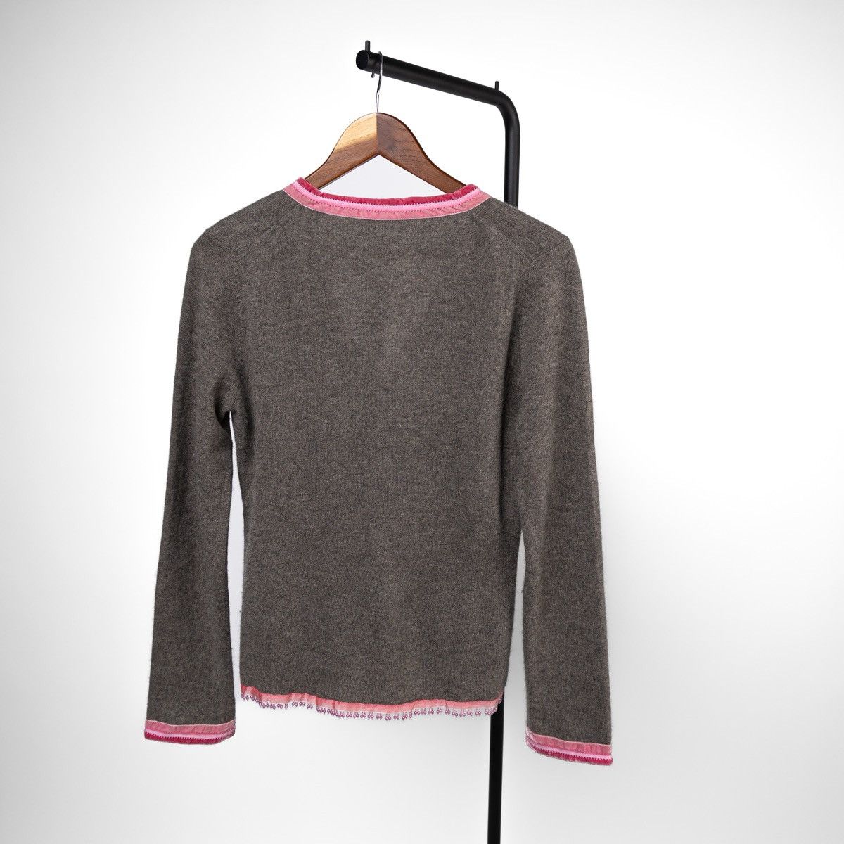 Other FFC Womens Cashmere Cardigan Grey Pink Trim Button Knit Size S / US 4 / IT 40 - 4 Thumbnail