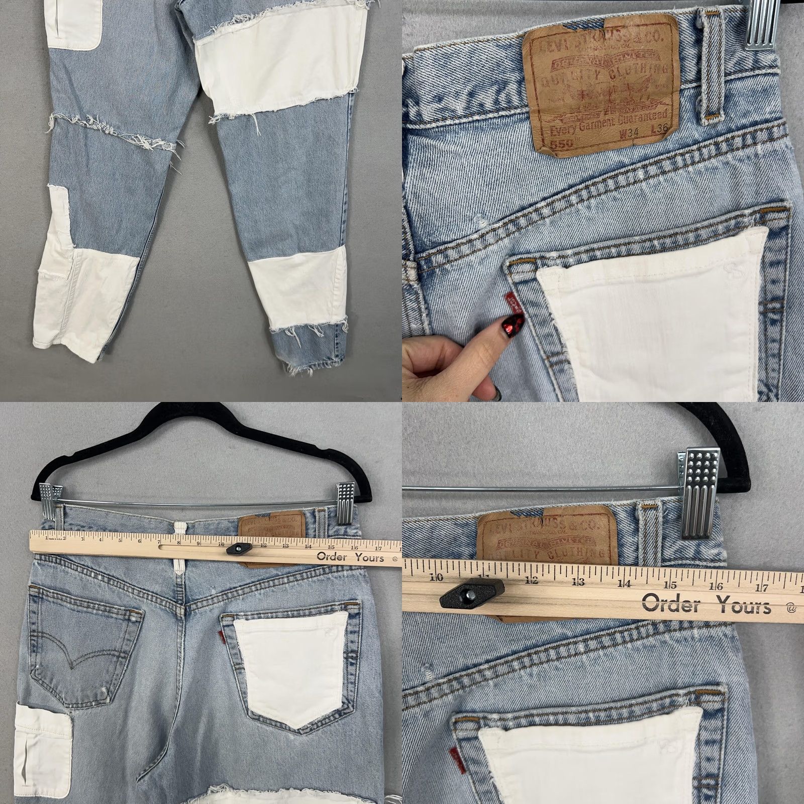 Levi's Vintage Levi'S Jeans - 34x36 - Denim Patchwork - Mid Rise - Blue - Upcycled 550 Size US 34 / EU 50 - 9 Thumbnail