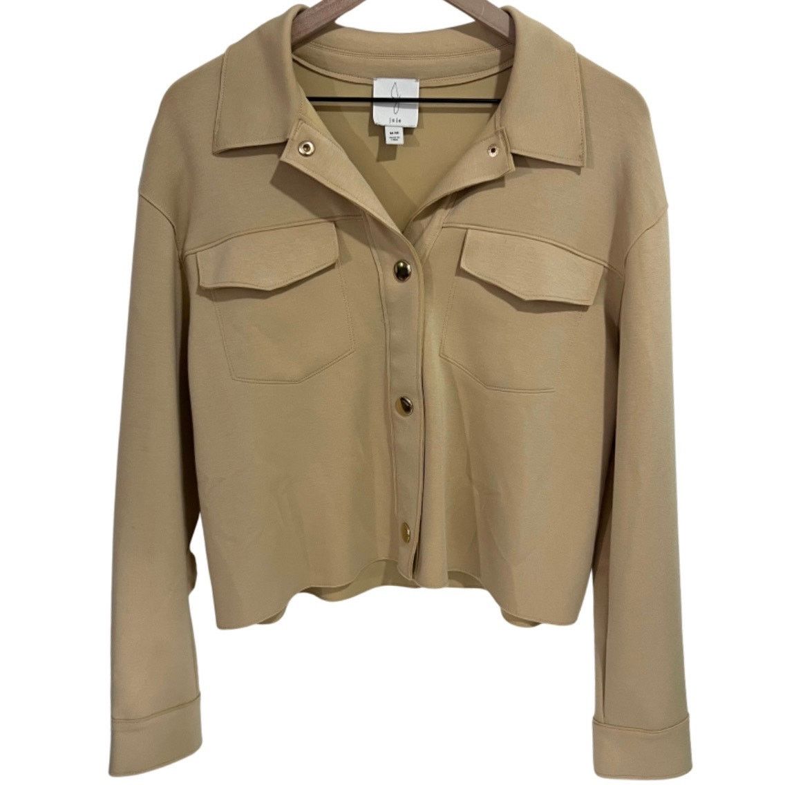 Joie Camel Tan Cropped Knit Utility Jacket with Gold Buttons
