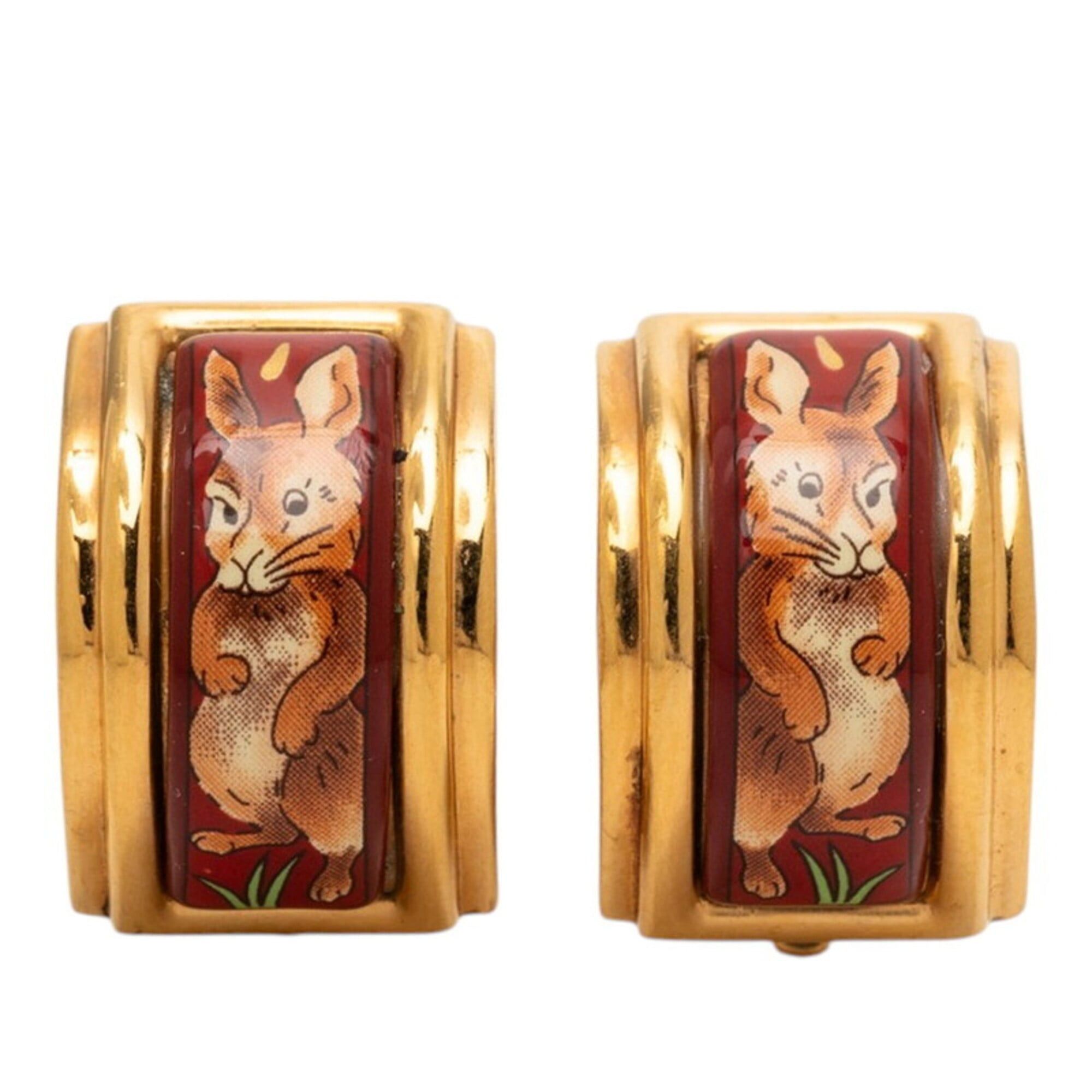 Hermes Hermes Rabbit Earrings, Gold Multicolor Plated Enamel, Women's Size ONE SIZE - 1 Thumbnail
