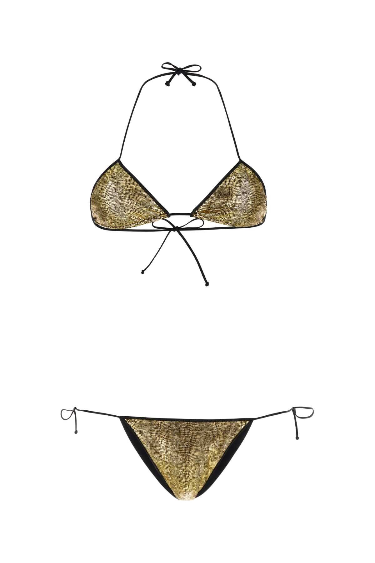image of Reina Olga Printed Stretch Nylon Sam Bikini in Gold, Women's (Size Large)