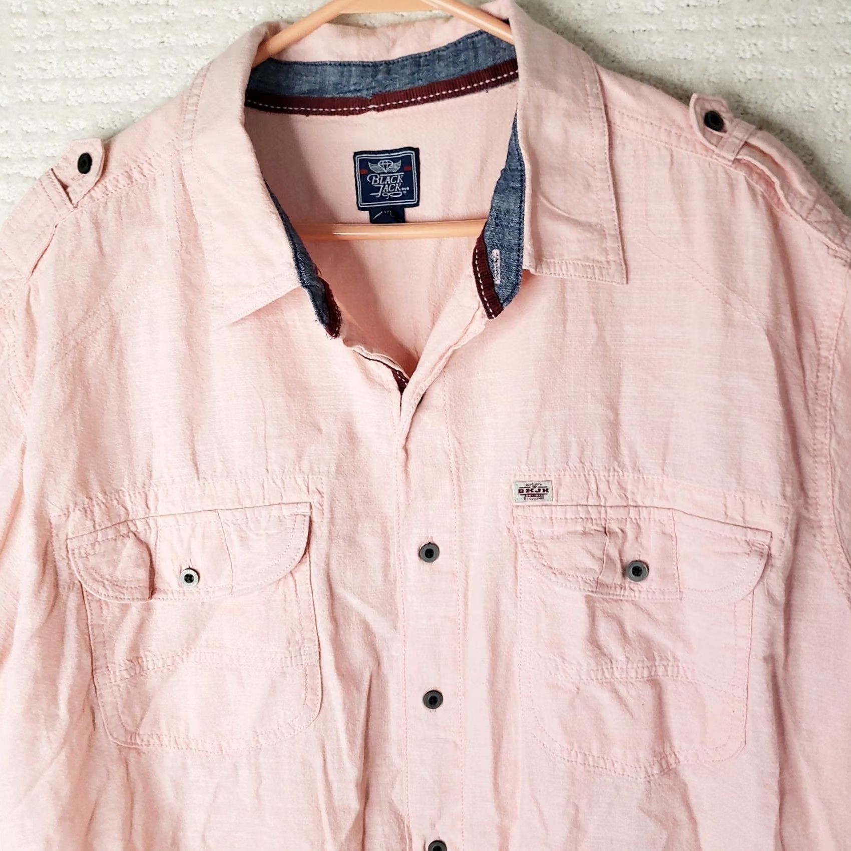 Pinko Black Jack Button Down Shirt 4XL Coral Pink Short Sleeve Pockets Men Size US XXL / EU 58 / 5 - 3 Thumbnail