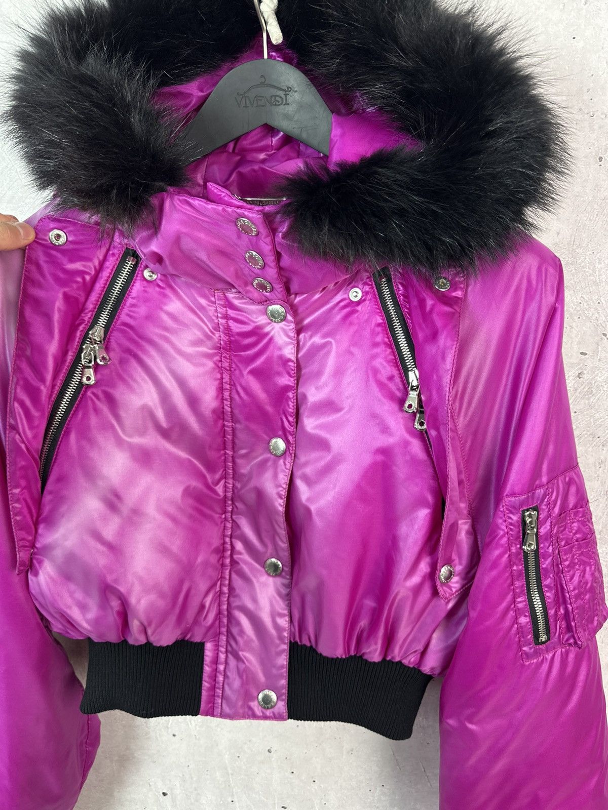 Dolce & Gabbana Dolce & Gabbana Fuchsia Cropped Hooded Raccoon Trim Jacket Size US XS / EU 42 / 0 - 9 Thumbnail