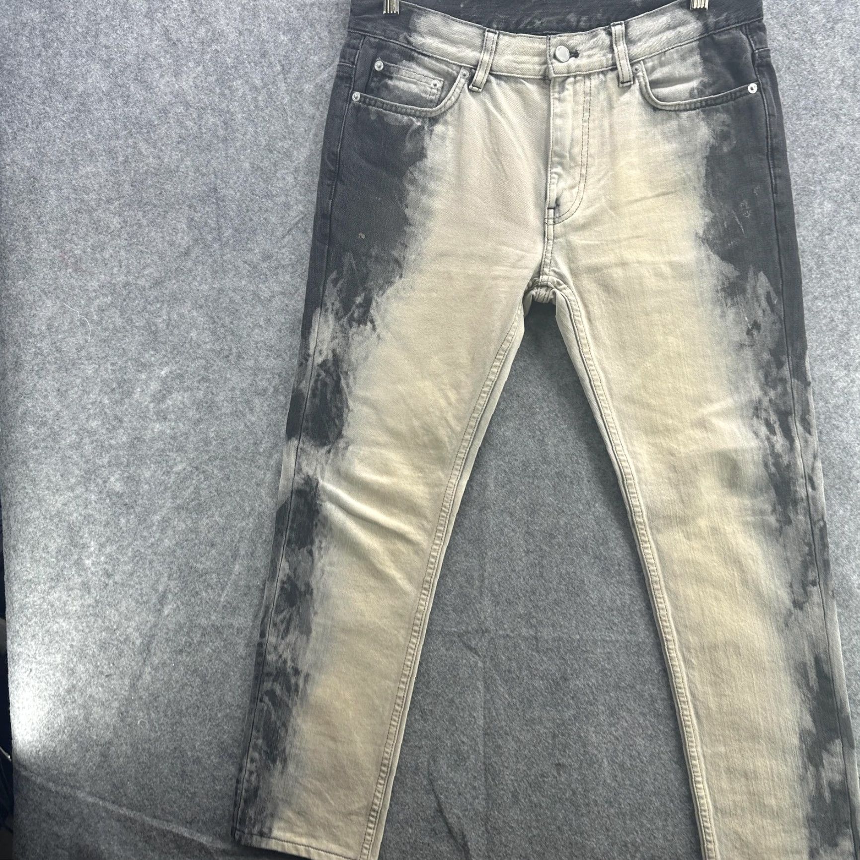 Denime BLK DNM Jeans Mens Gray Bleach Wash Slim Tapered Denim Pants Streetwear Size US 33 - 3 Thumbnail