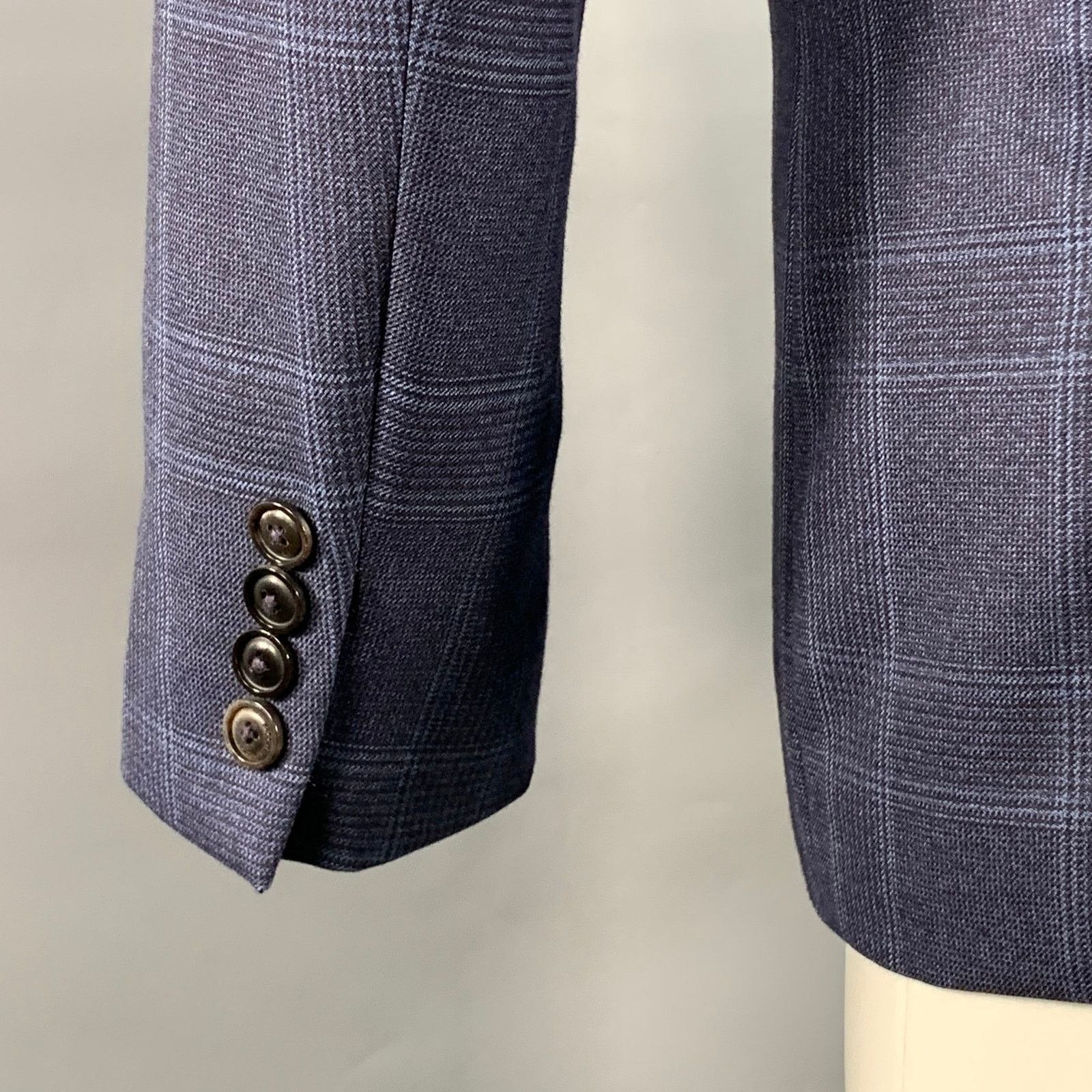 Brooklyn Tailors Size 38 Regular Blue Plaid Wool Notch Lapel Sport Coat Size 38R - 5 Thumbnail