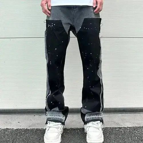 Japanese Brand Splash Ink Painted Washed Micro Elastic Denim Logging Pants Size US 32 / EU 48 - 1 Thumbnail